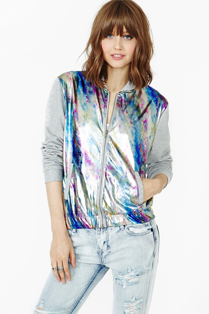 Nasty Gal Synthetic Oil Slick Bomber Jacket - Lyst