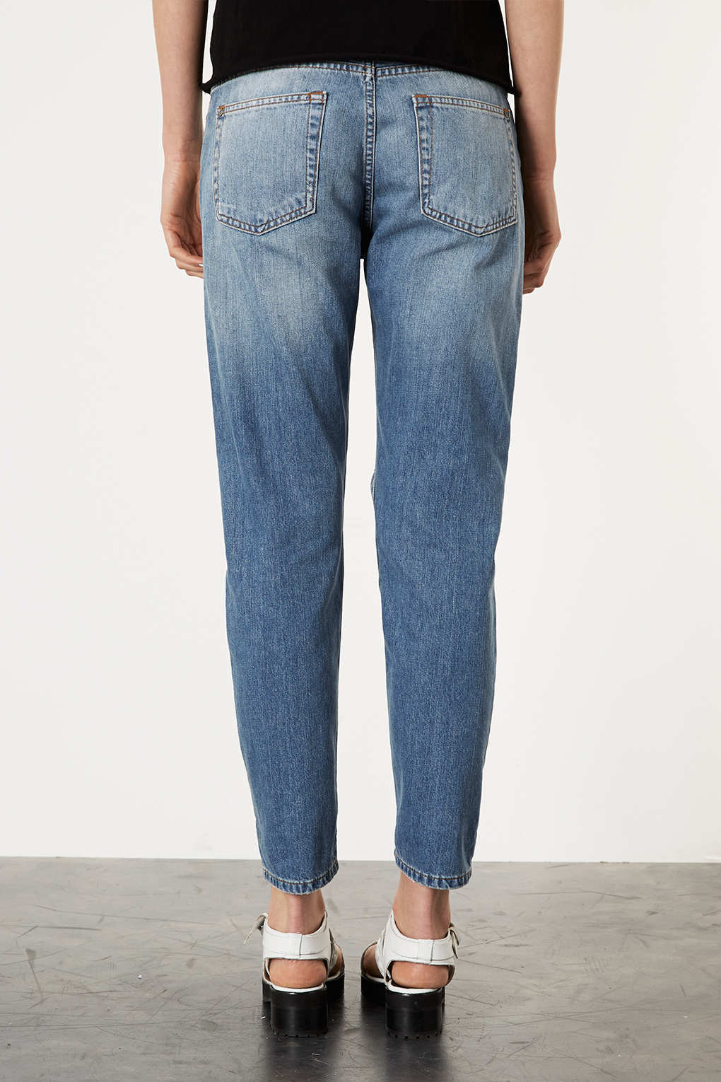 Moto Vintage Boyfriend Jeans in Mid Stone (Blue