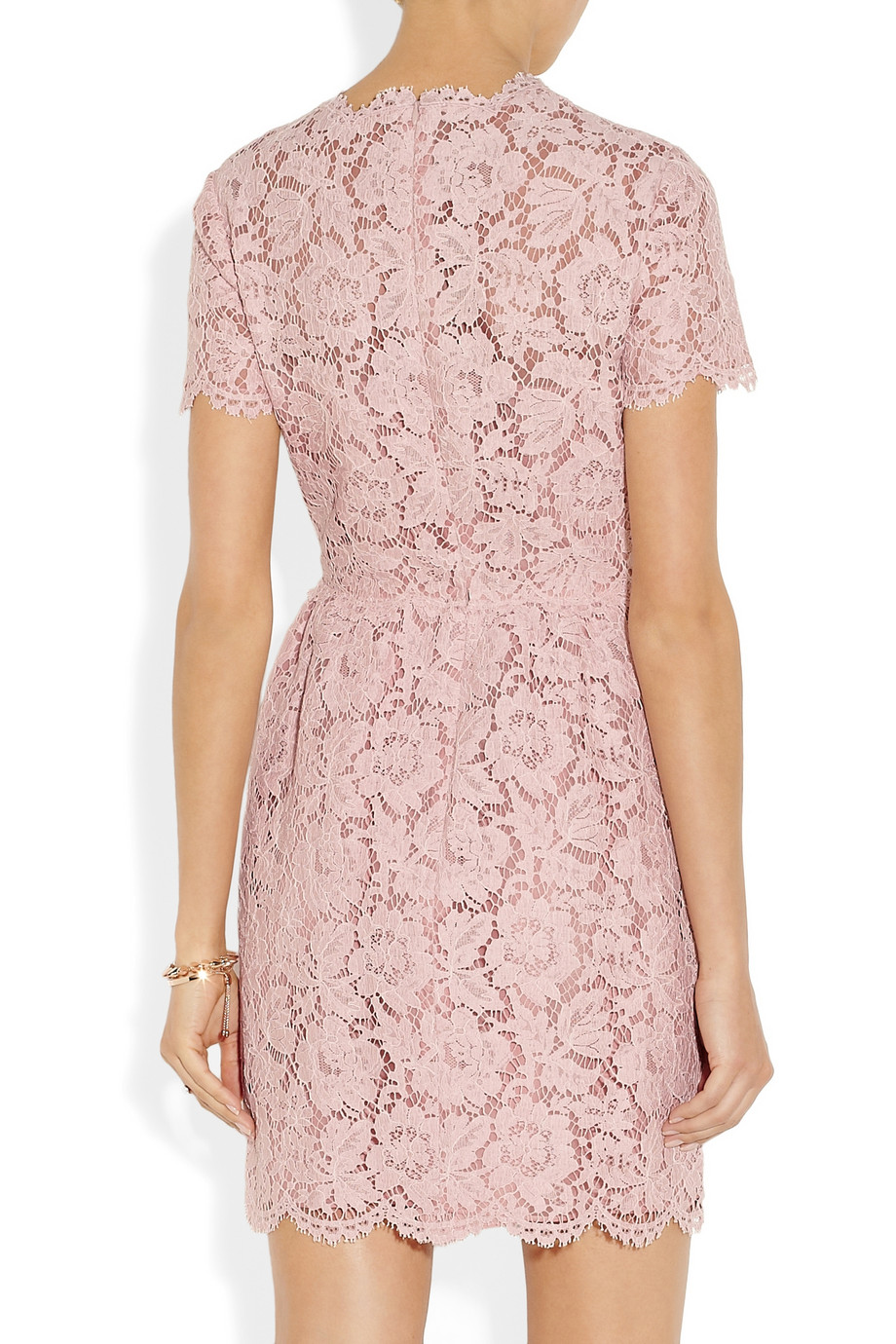 Valentino Cotton Blend Lace Mini Dress in Pink | Lyst
