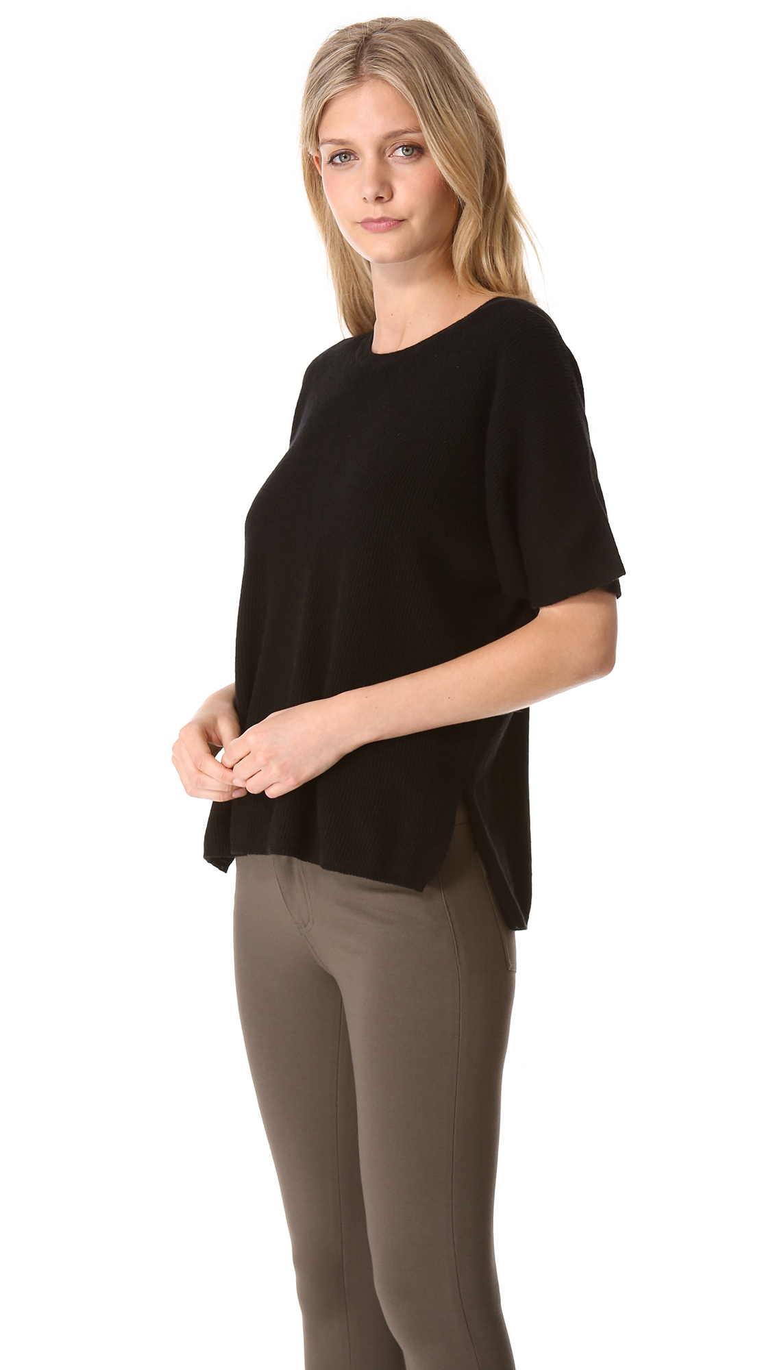 Vince Short Sleeve Cashmere Sweater in Black | Lyst