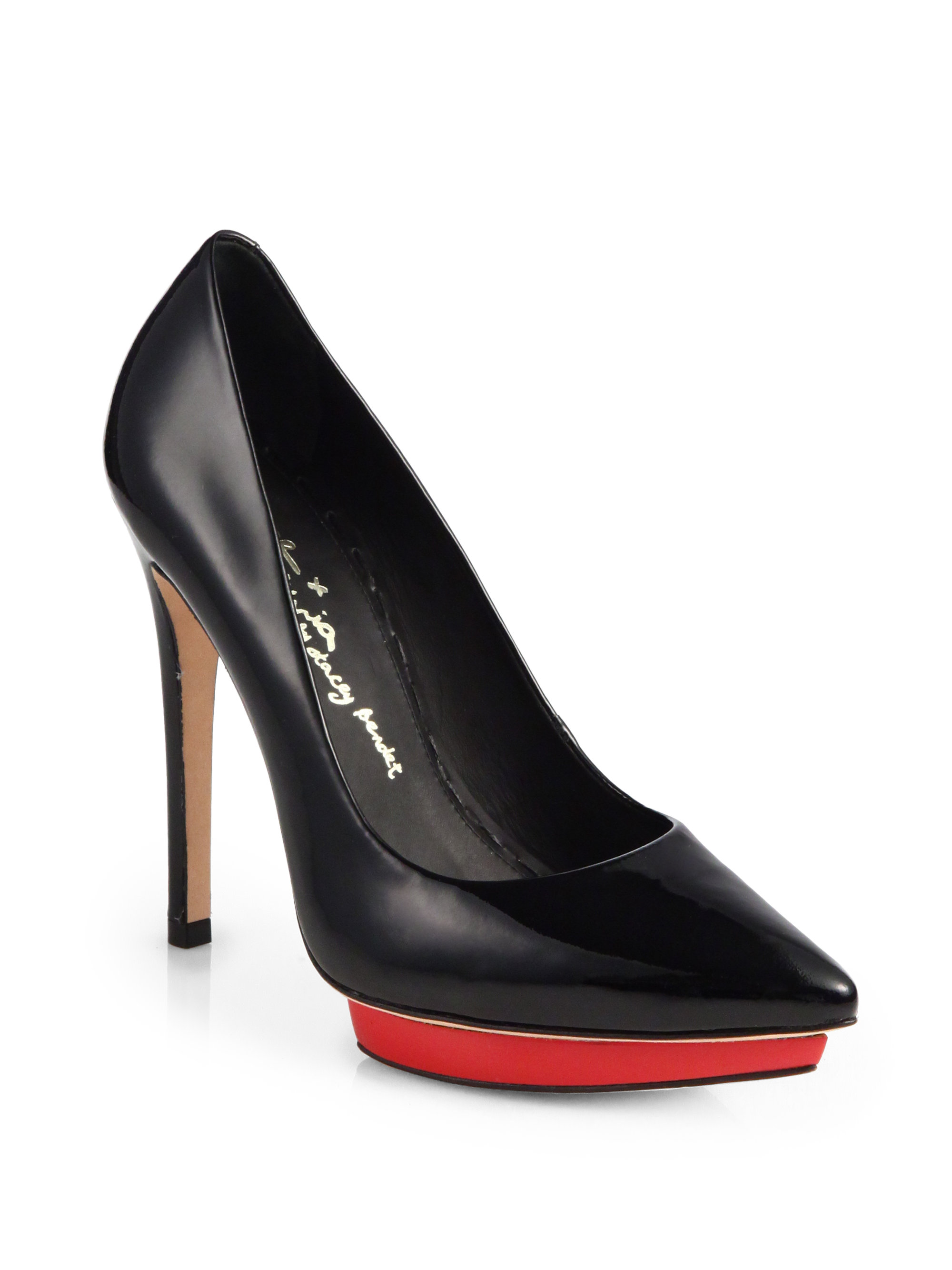 white patent leather platform pumps