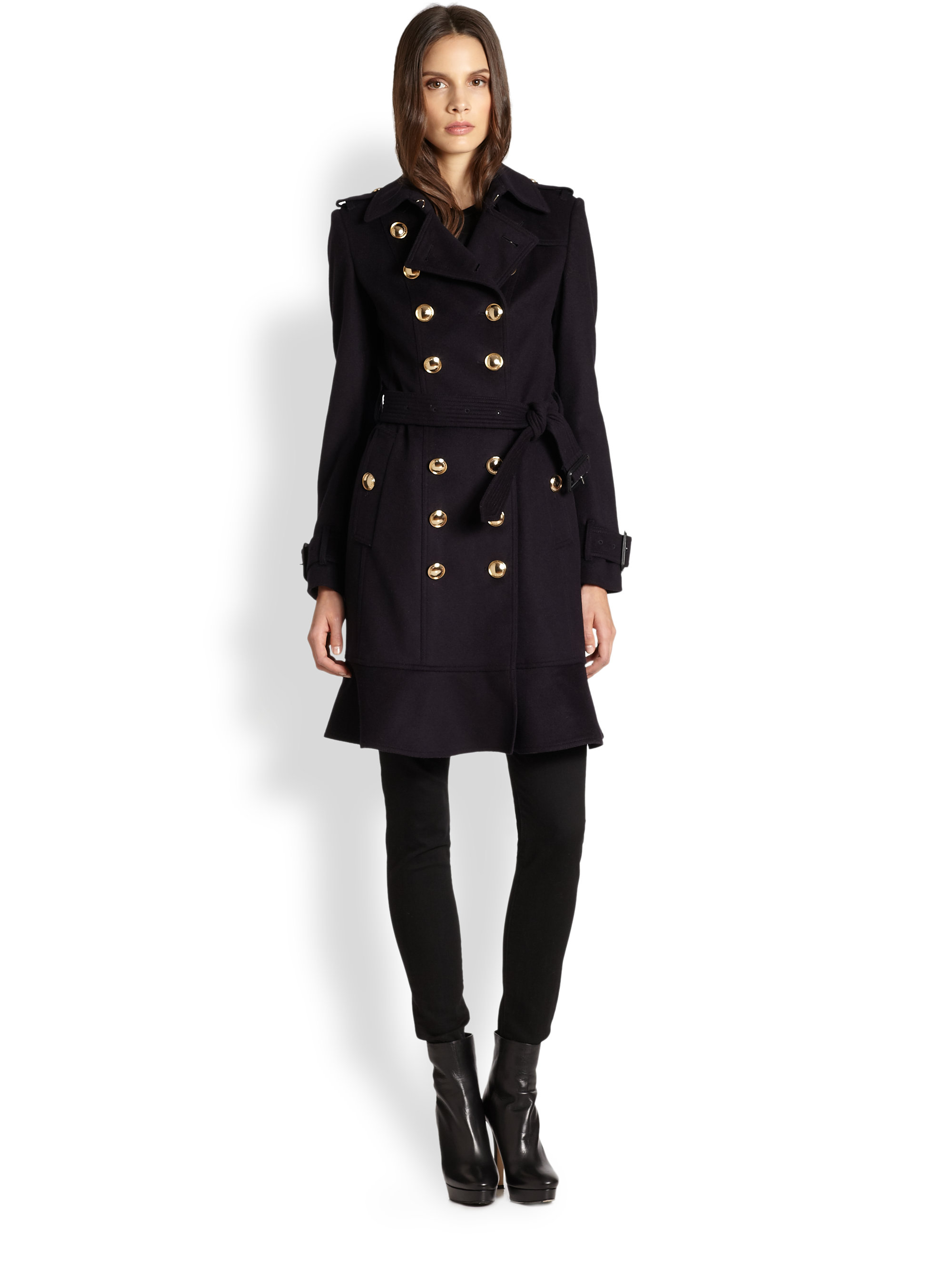 burberry black coat with gold buttons