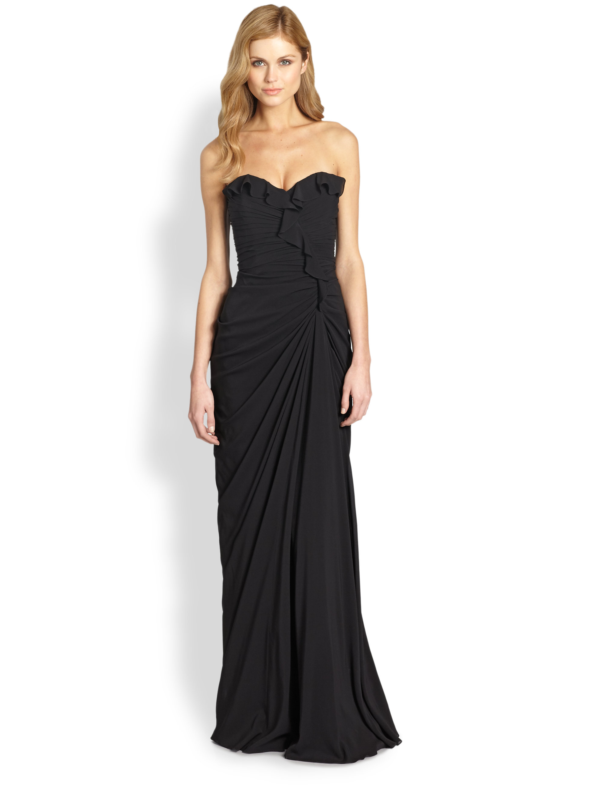 black strapless evening gown