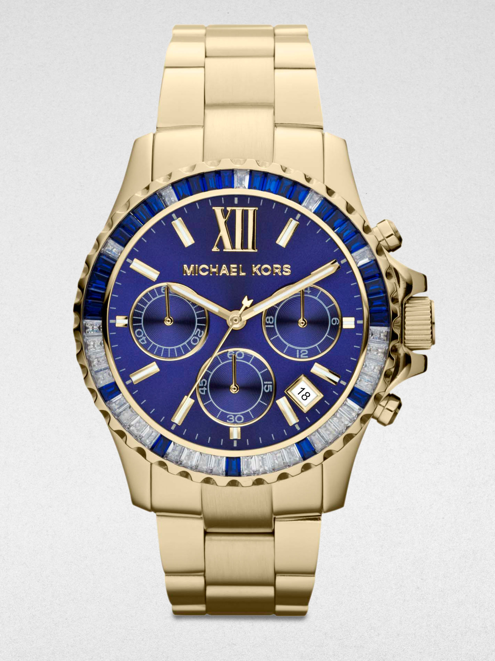 blue and gold michael kors watch