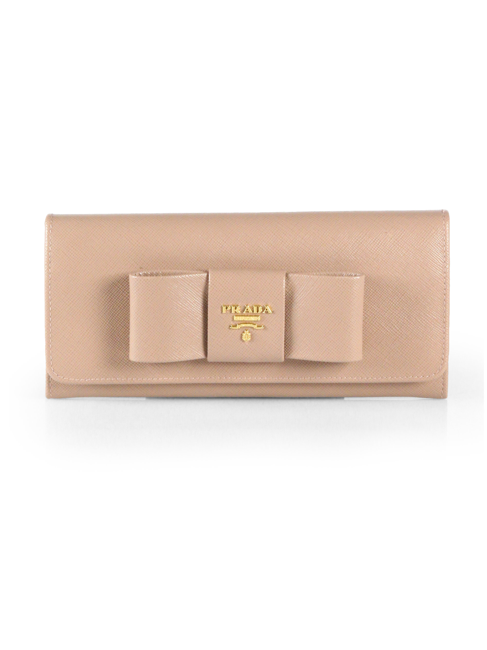 Prada Bow Leather Continental Wallet in Pink - Lyst