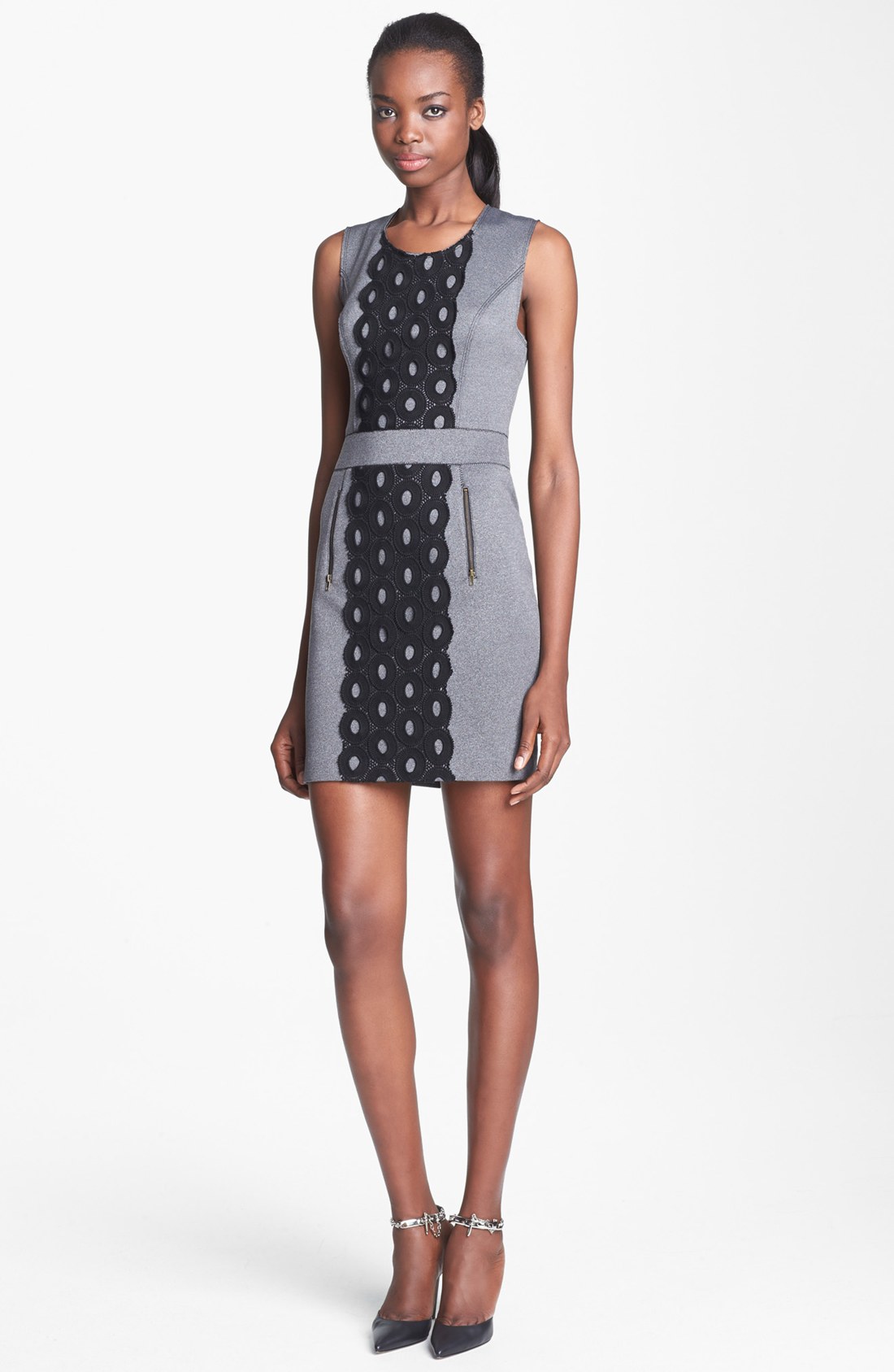 Tracy Reese Lace Front Shift Dress in Gray (ash) | Lyst