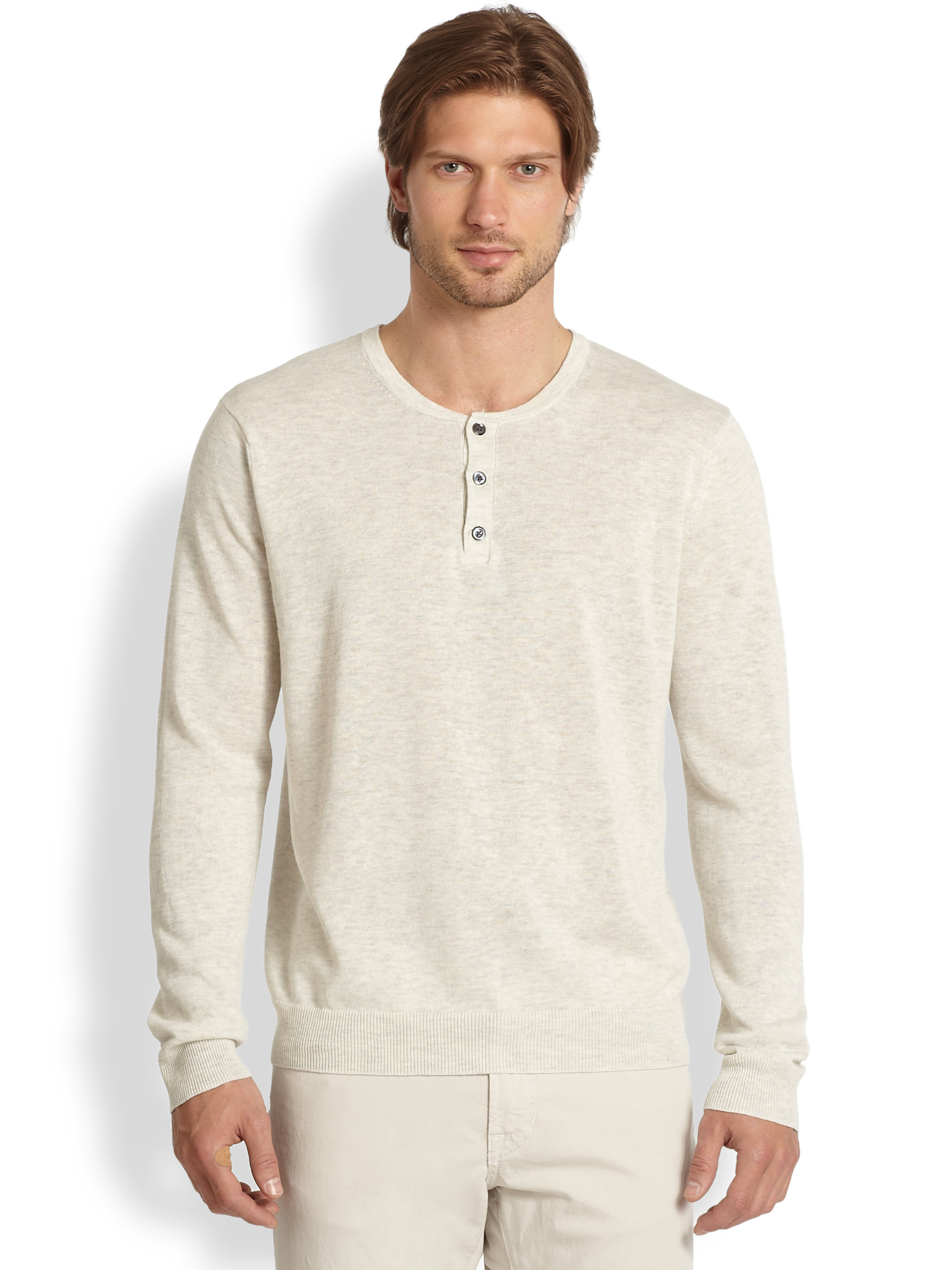 Vince Stretch Linen Henley Shirt in 