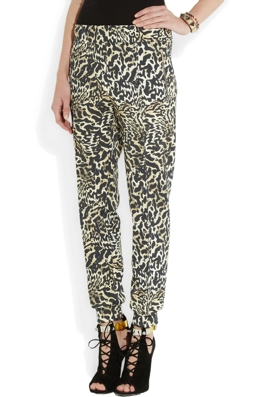 Giambattista valli Leopard-print Stretch-jersey Pants in Natural | Lyst