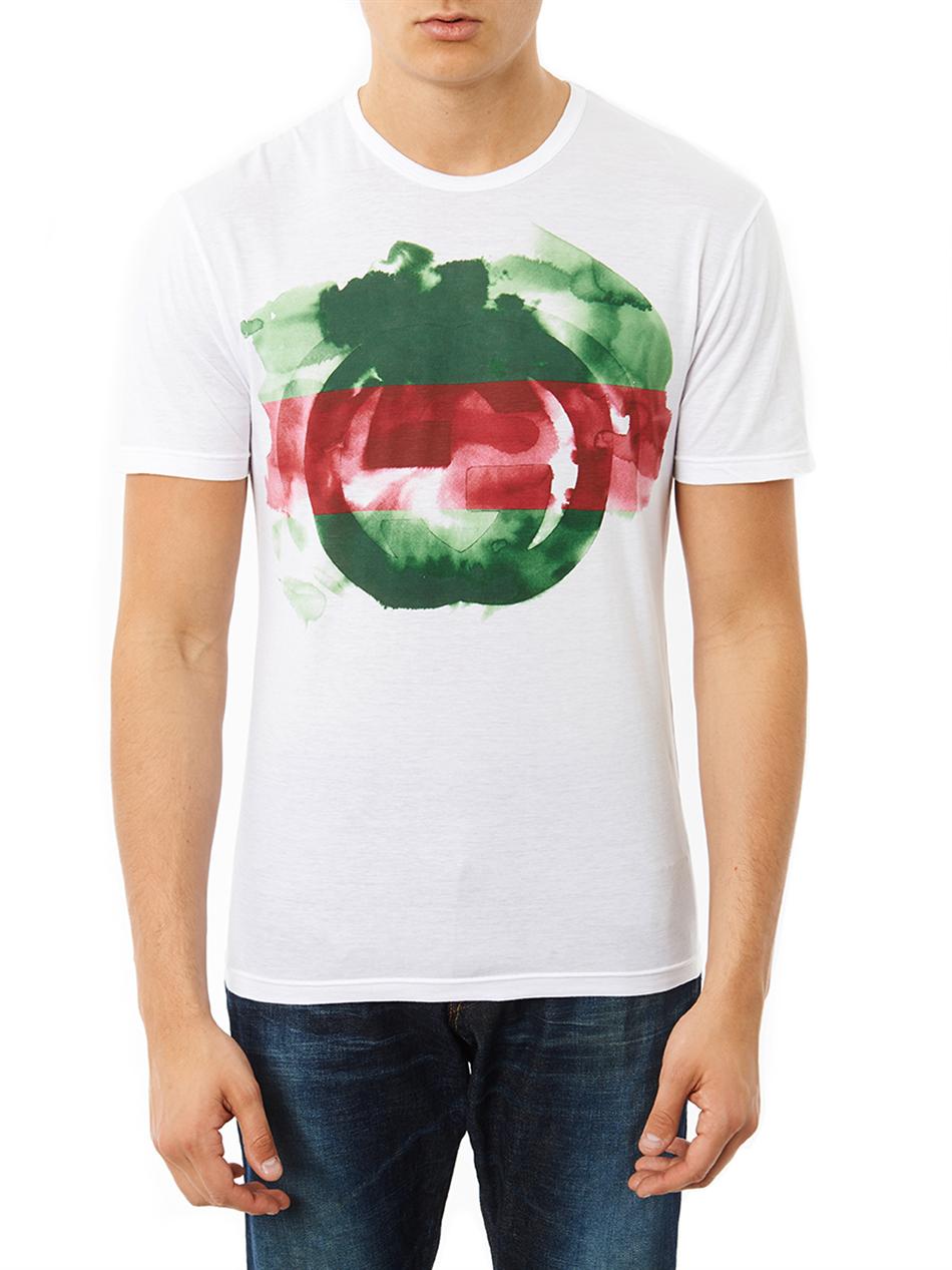 Gucci Watercolour Logo Print T-Shirt in White for Men | Lyst