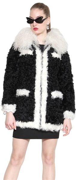 Moschino Cheap & Chic Mongolia Kalgan Faux Fur Coat in White (black ...