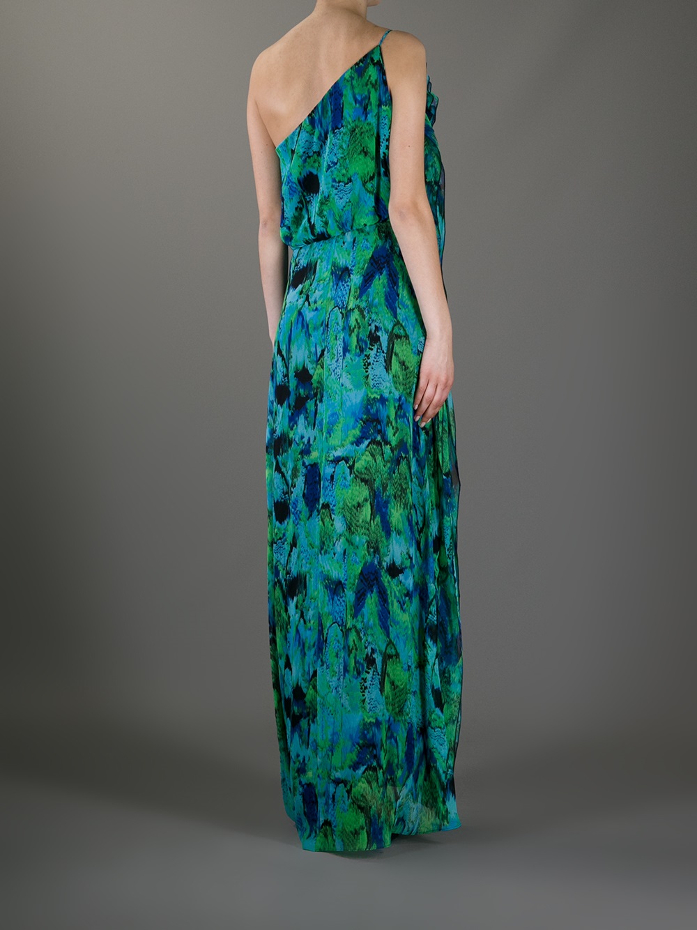 bcbgmaxazria one shoulder cut out gown