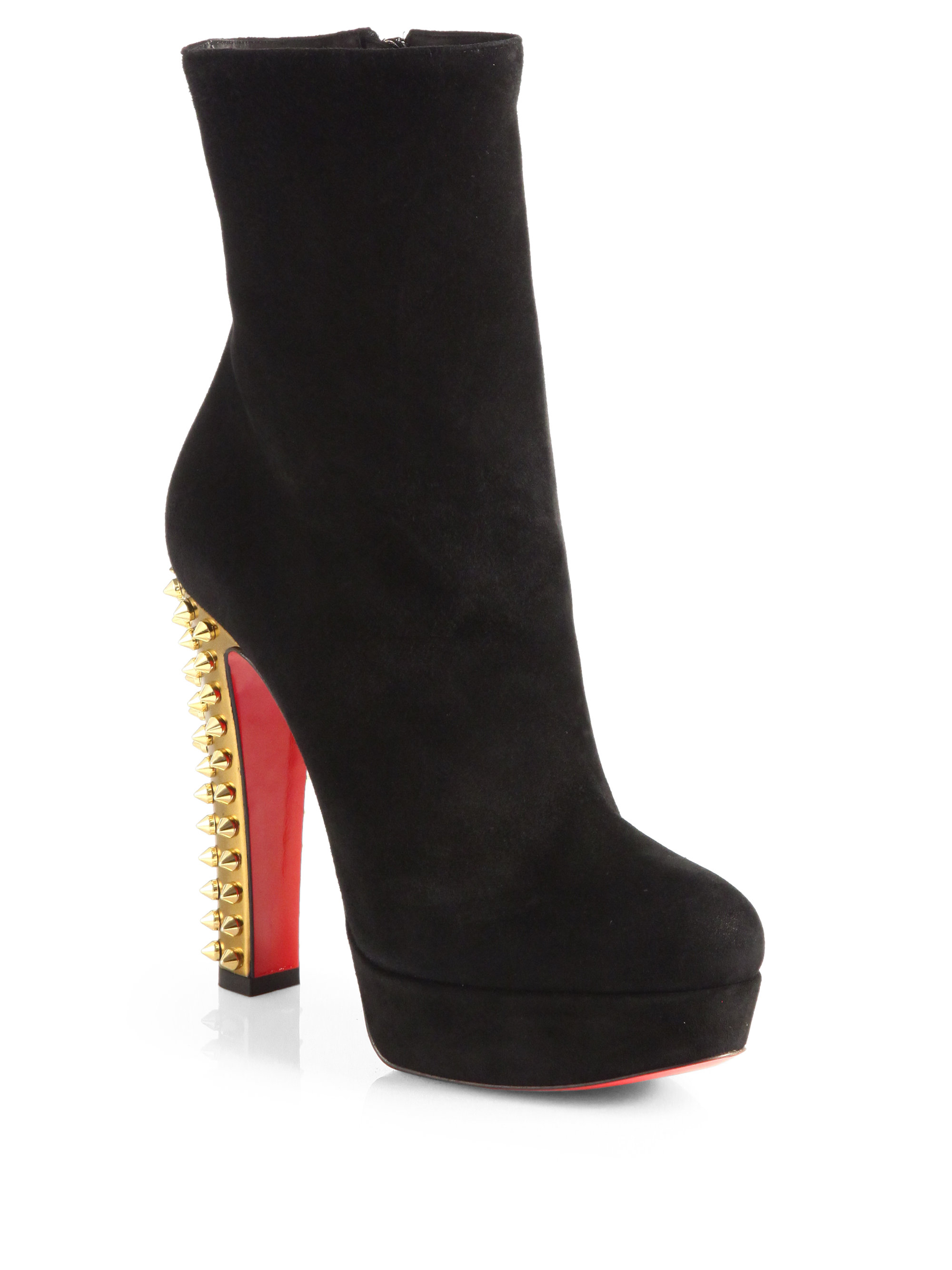 Christian Louboutin Taclou Suede Spiked Heel Midcalf Boots in (Black) - Lyst