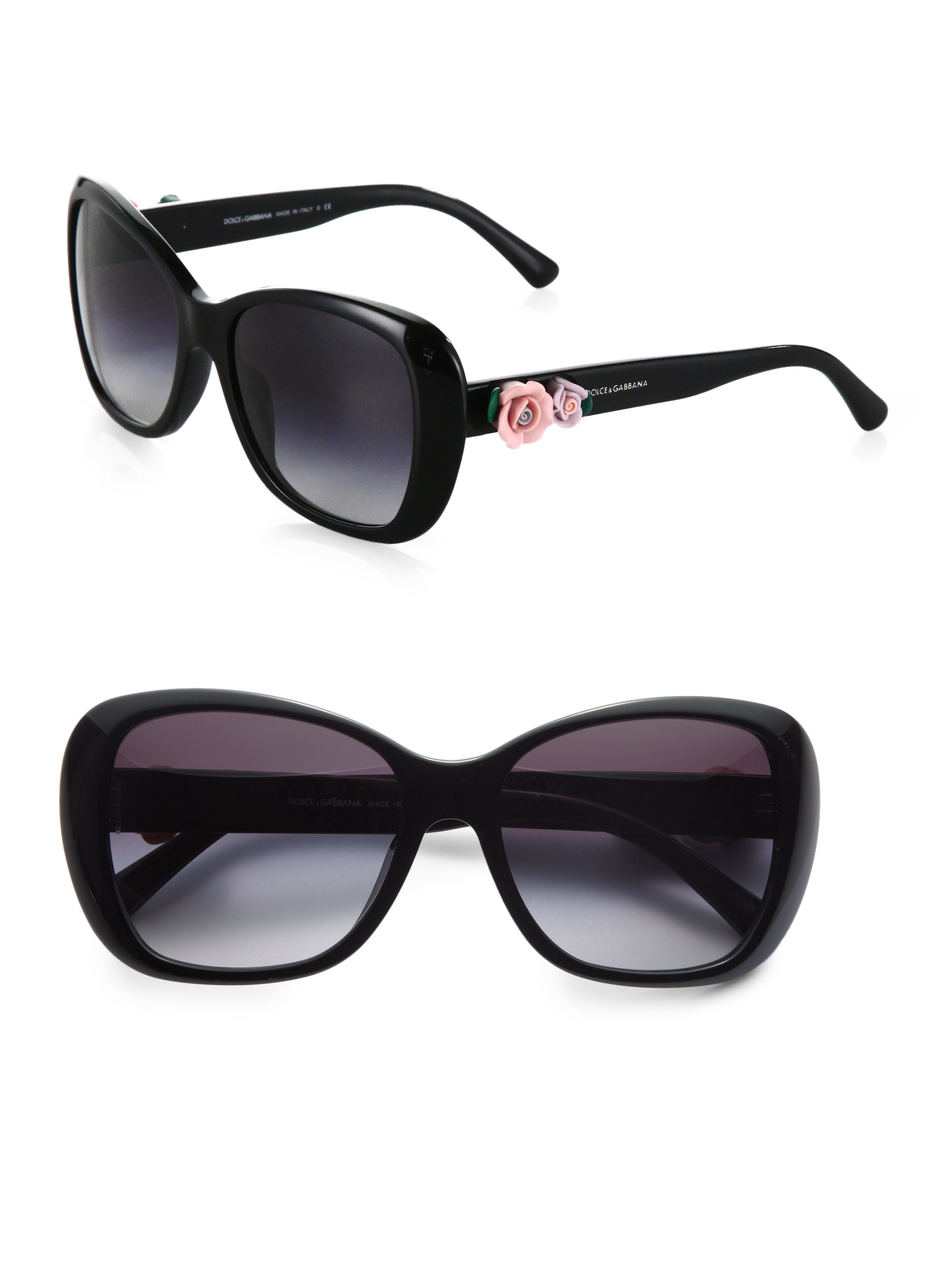 Dolce & Gabbana Oversized Flowered Square Sunglasses in Black - Lyst