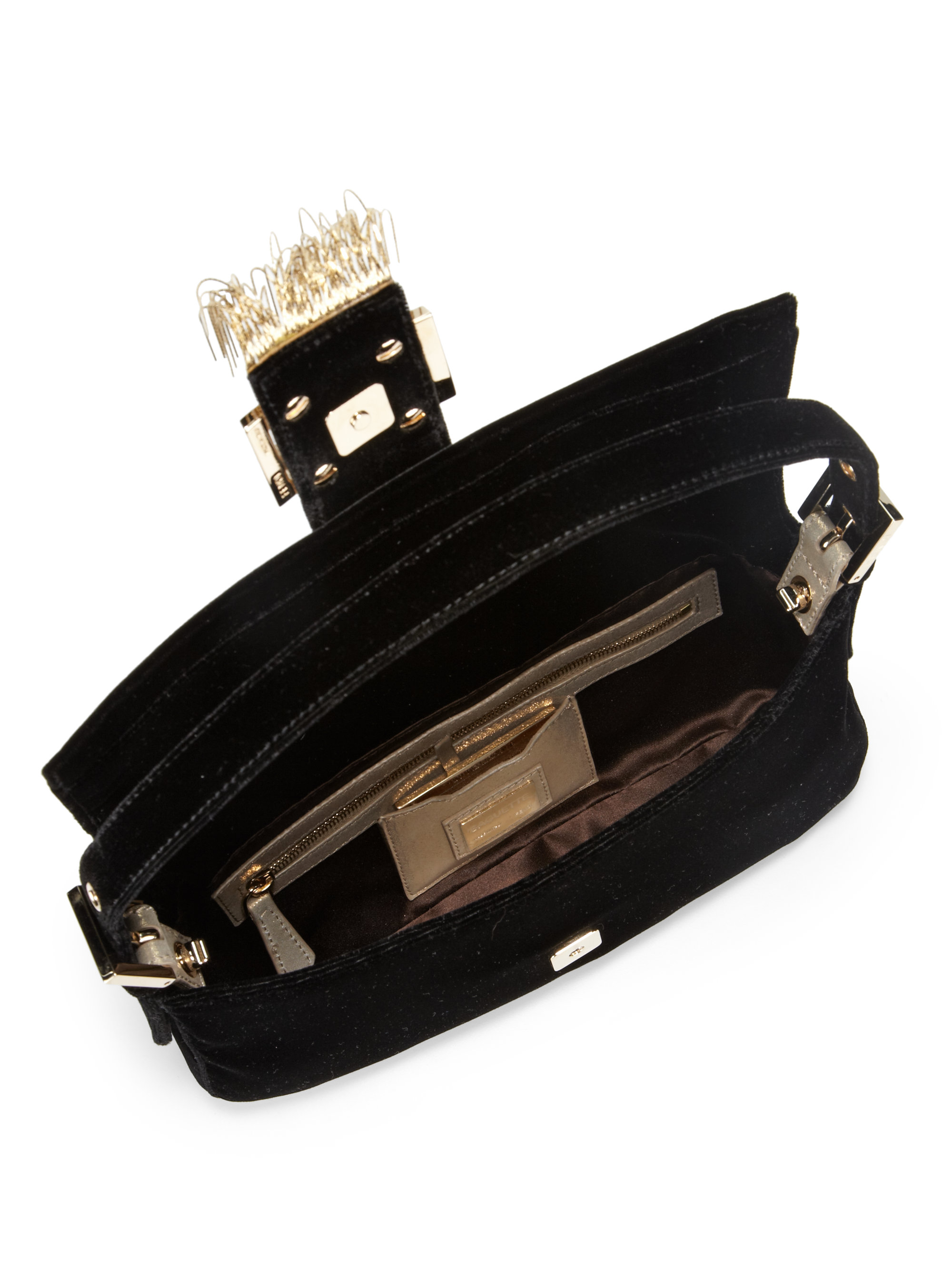 Fendi Velvet Baguette Medium Shoulder Bag in Black - Lyst