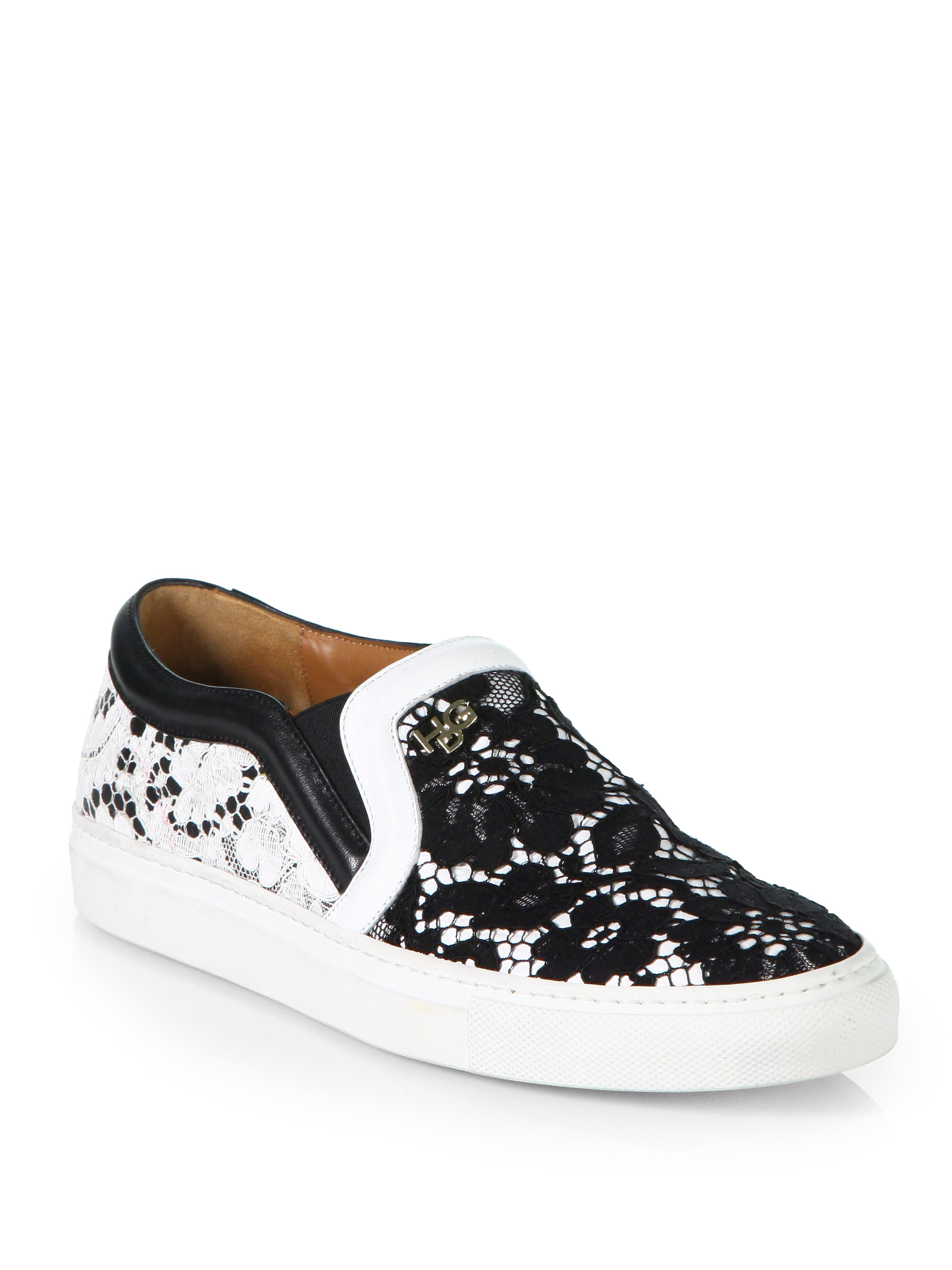 Givenchy Floral Lace Slipon Sneakers in White (black white) | Lyst