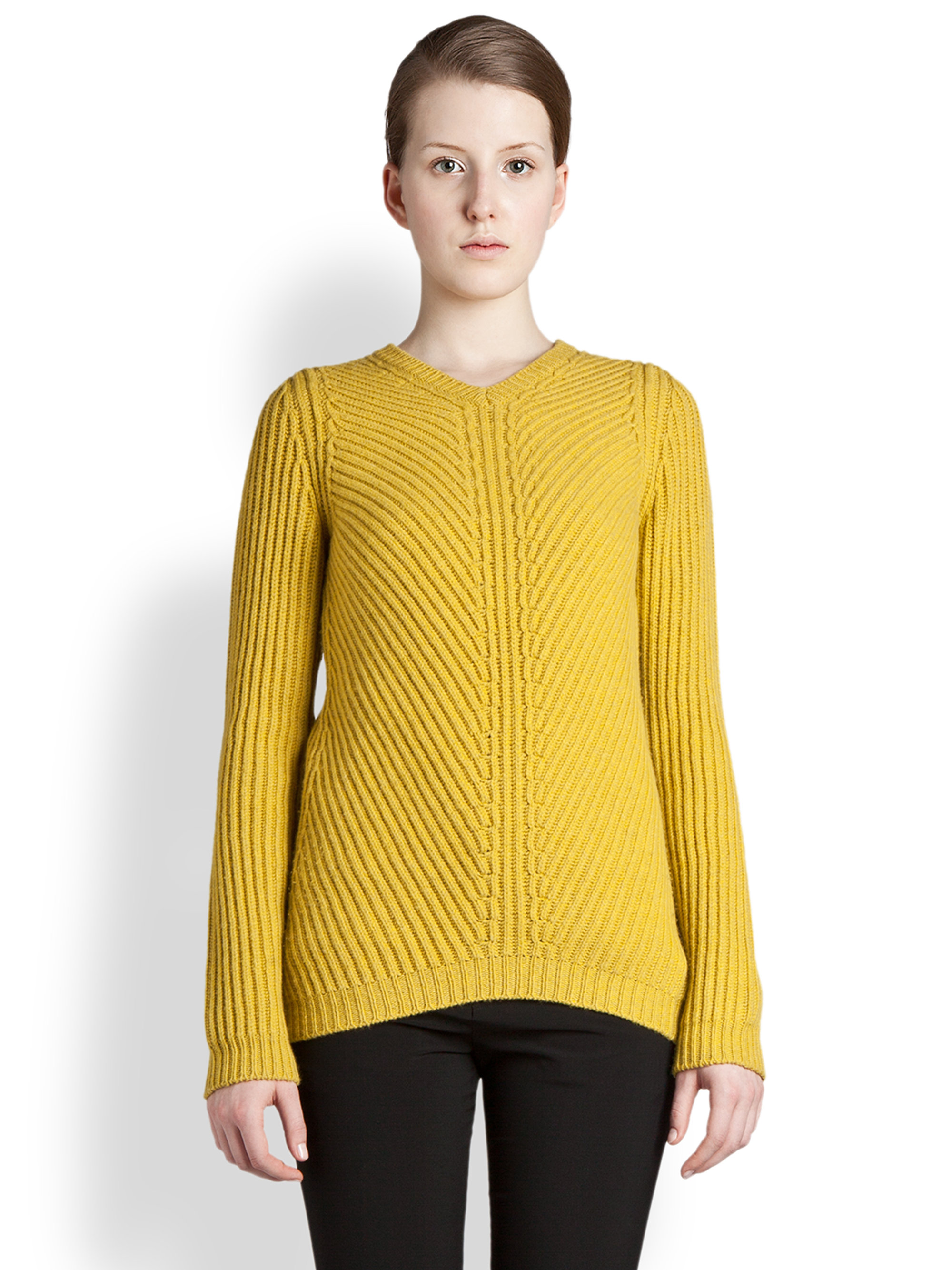 Jil sander Ribbed Wool Cashmere Sweater in Yellow | Lyst