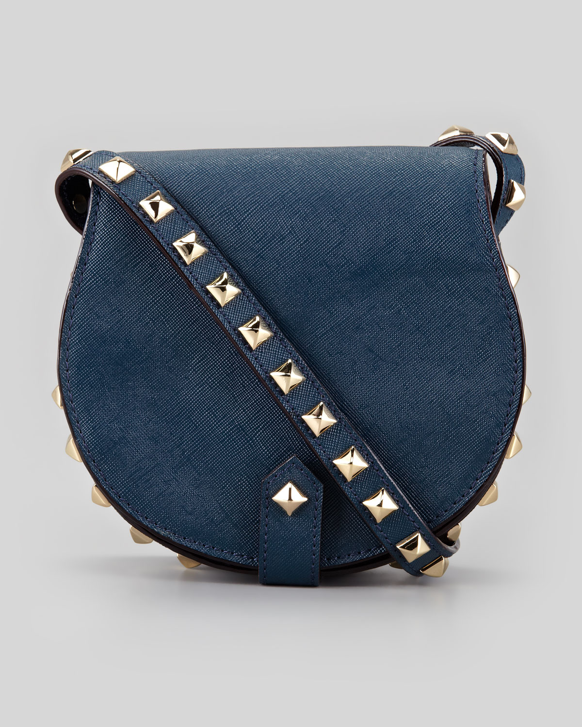 Rebecca Minkoff Skylar Saffiano Studded Mini Messenger Bag in Midnight