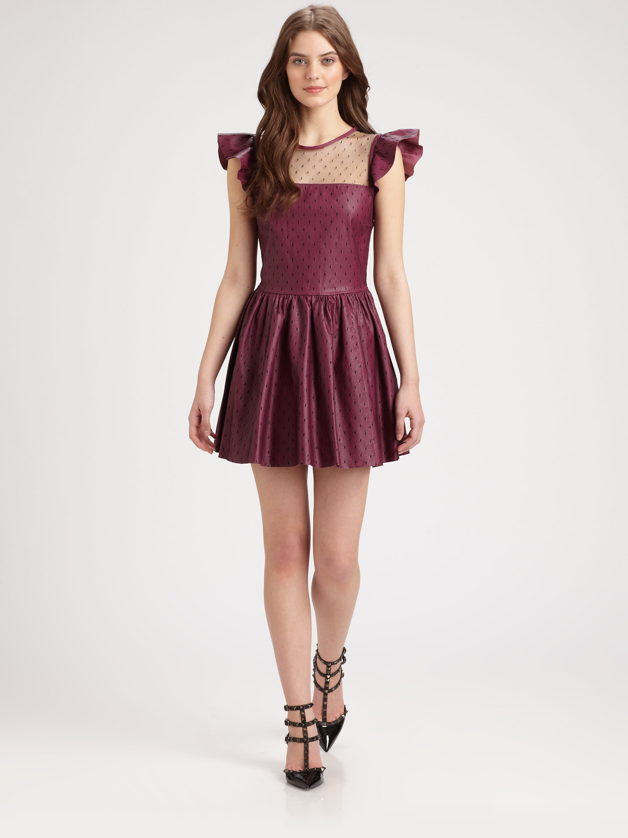 Red valentino Lace Overlay Leather Dress in Purple Lyst