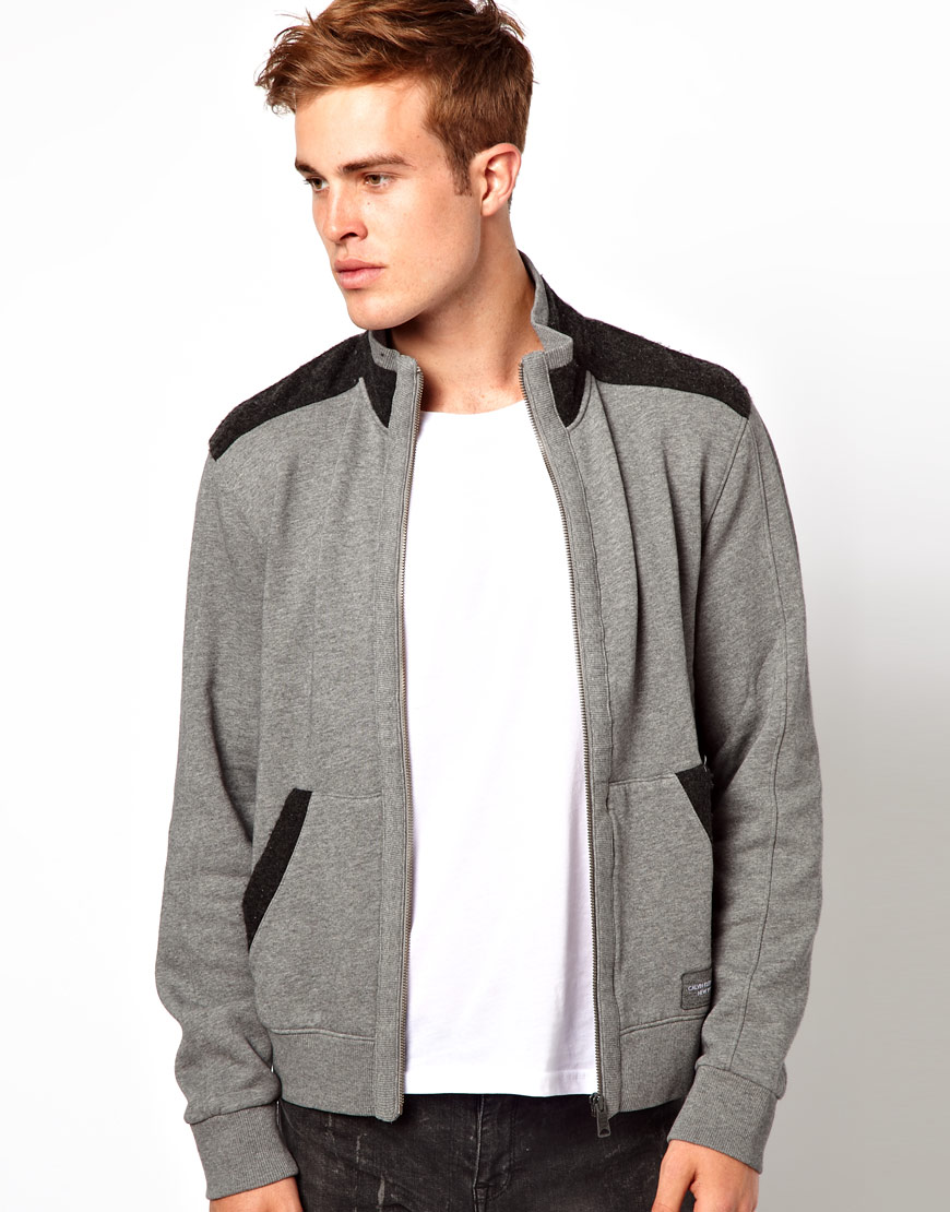 Calvin klein Sweatshirt Zip Thru in Gray for Men | Lyst