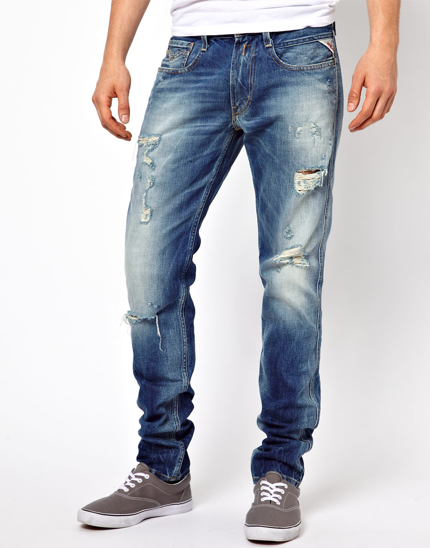 Lyst - Replay Jeans Anbass Slim Ripped Denim in Blue for Men