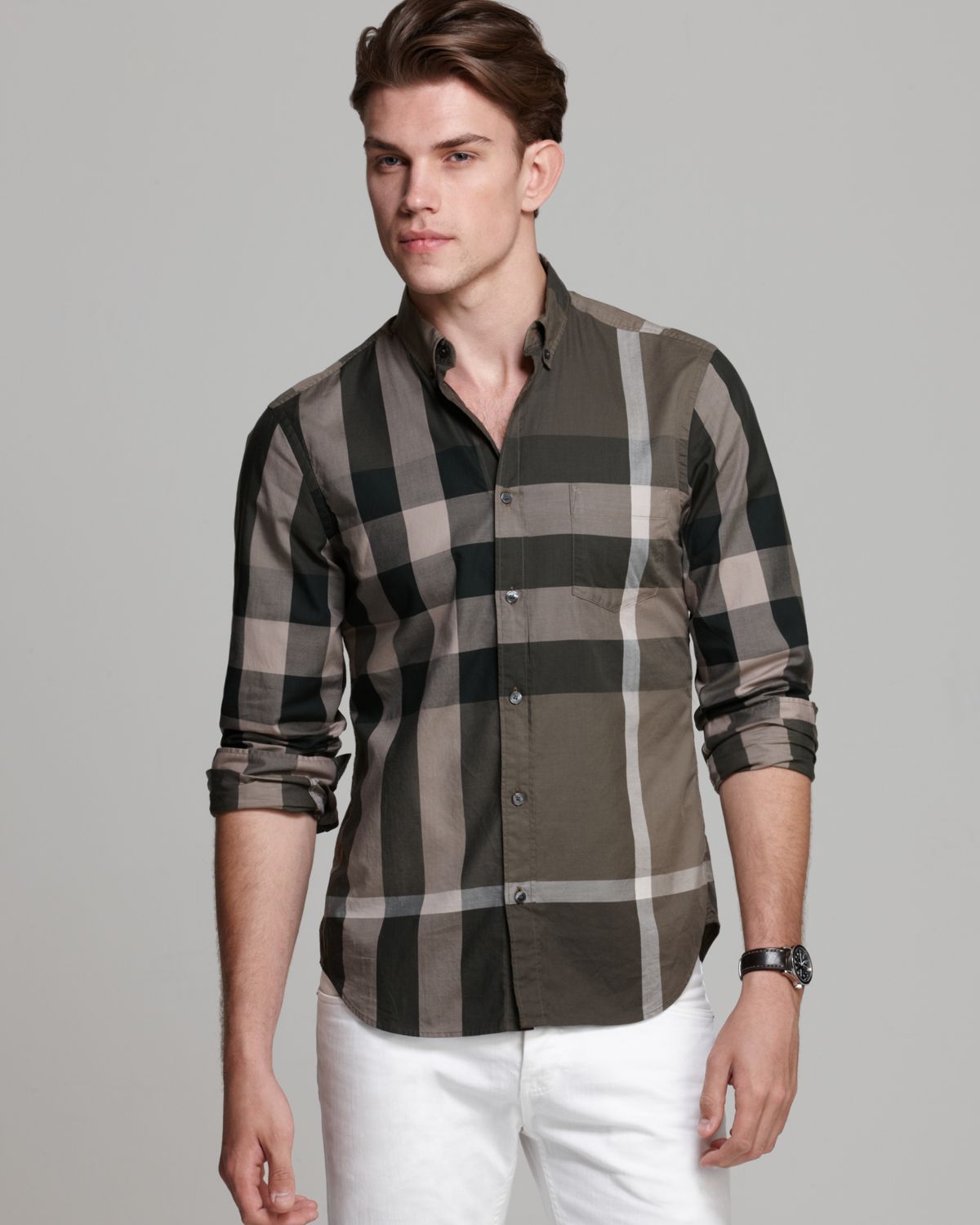 Burberry Brit Fred Check Sport Shirt Slim Fit in Gray for Men Lyst