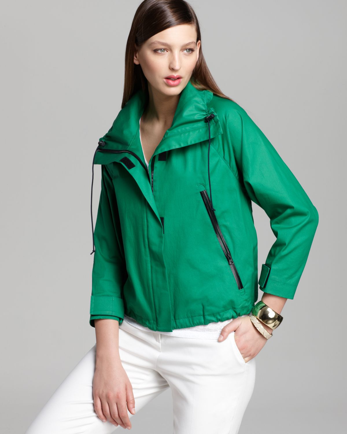 Lyst Dkny Three Quarter Sleeve Zip Front Jacket in Green
