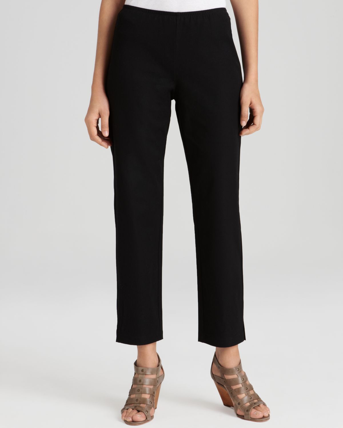 Eileen fisher Organic Stretch Cotton Twill Slim Ankle Pants in Black | Lyst