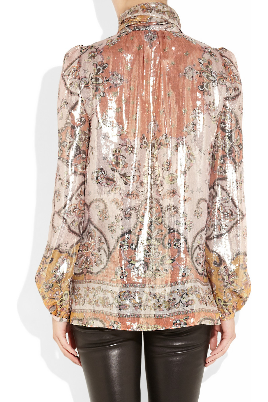 Emilio pucci Metallic Printed Silk and Lurex Blouse in Blue | Lyst