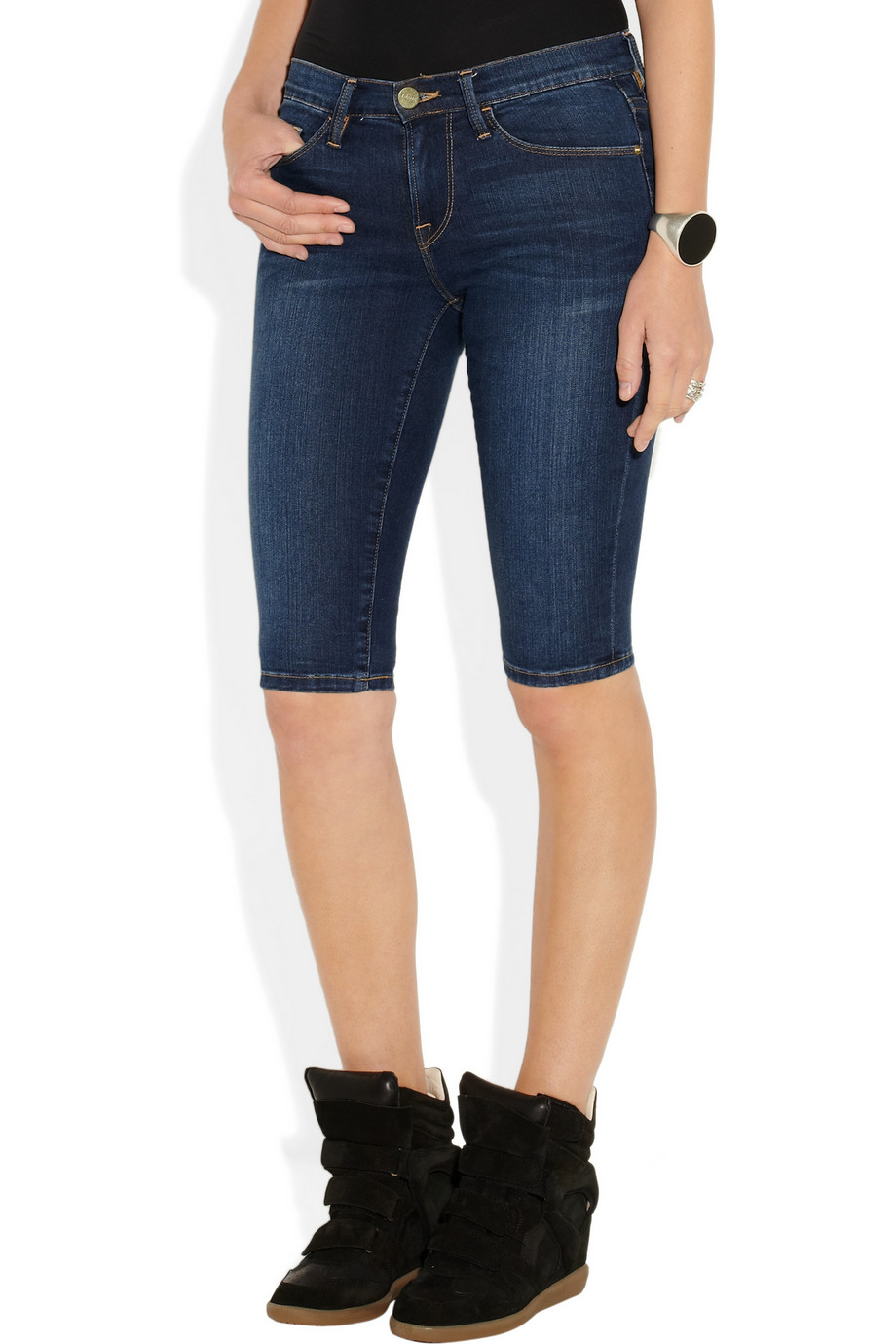FRAME Le Skinny De Jeanne Stretch Denim Bermuda Shorts in Mid Denim