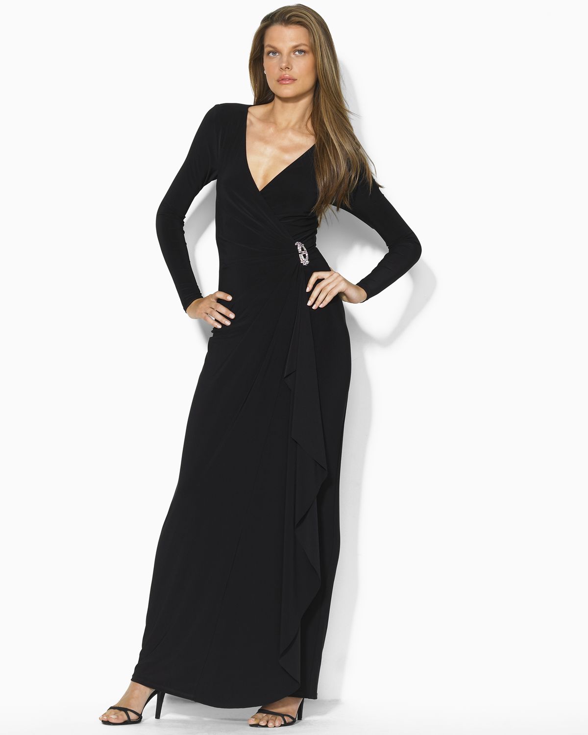Lauren by Ralph Lauren Dress Long Evening Dress in Black - Lyst