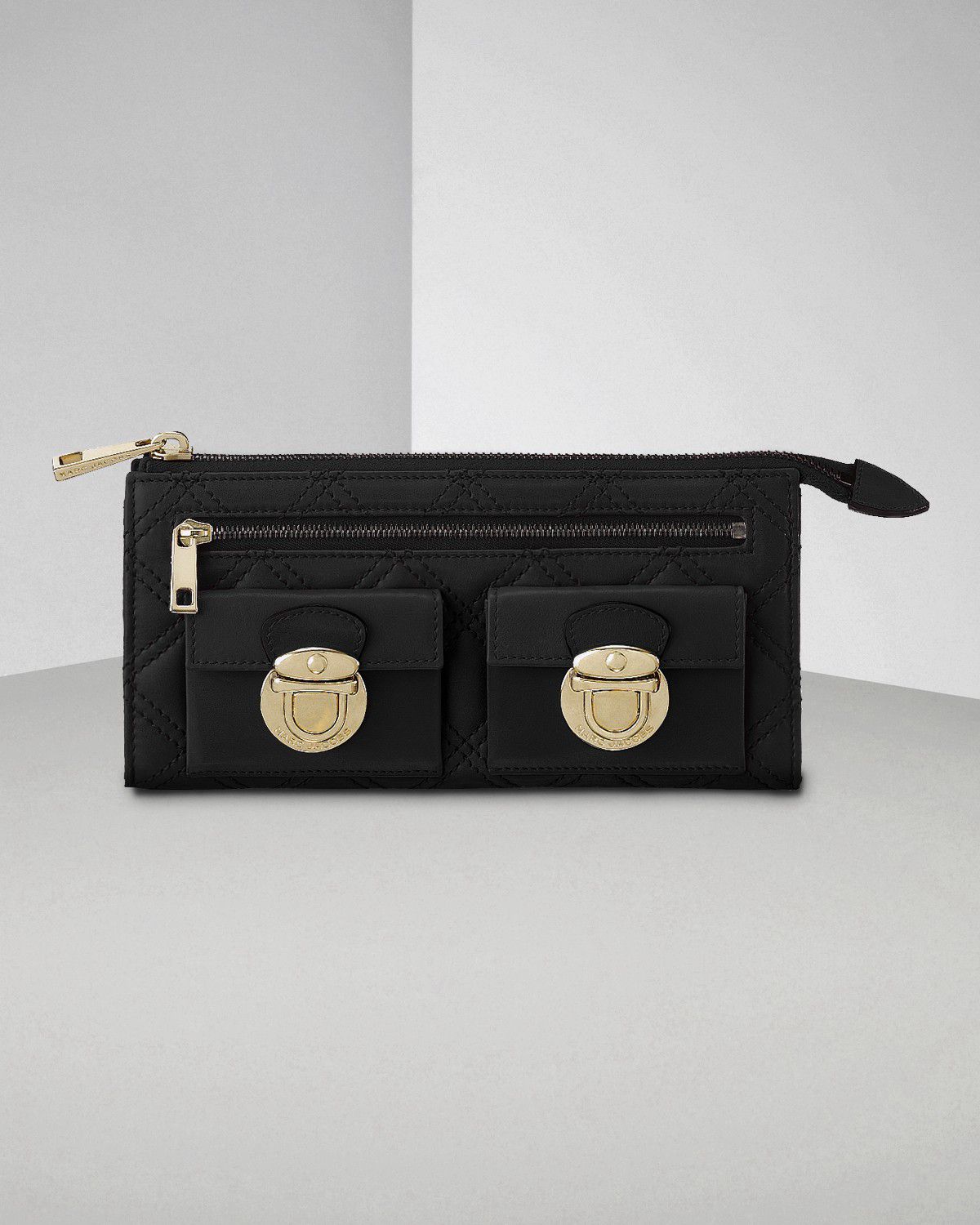 Marc Jacobs Quilted Zip Clutch Wallet in Black/Brass (Black) | Lyst