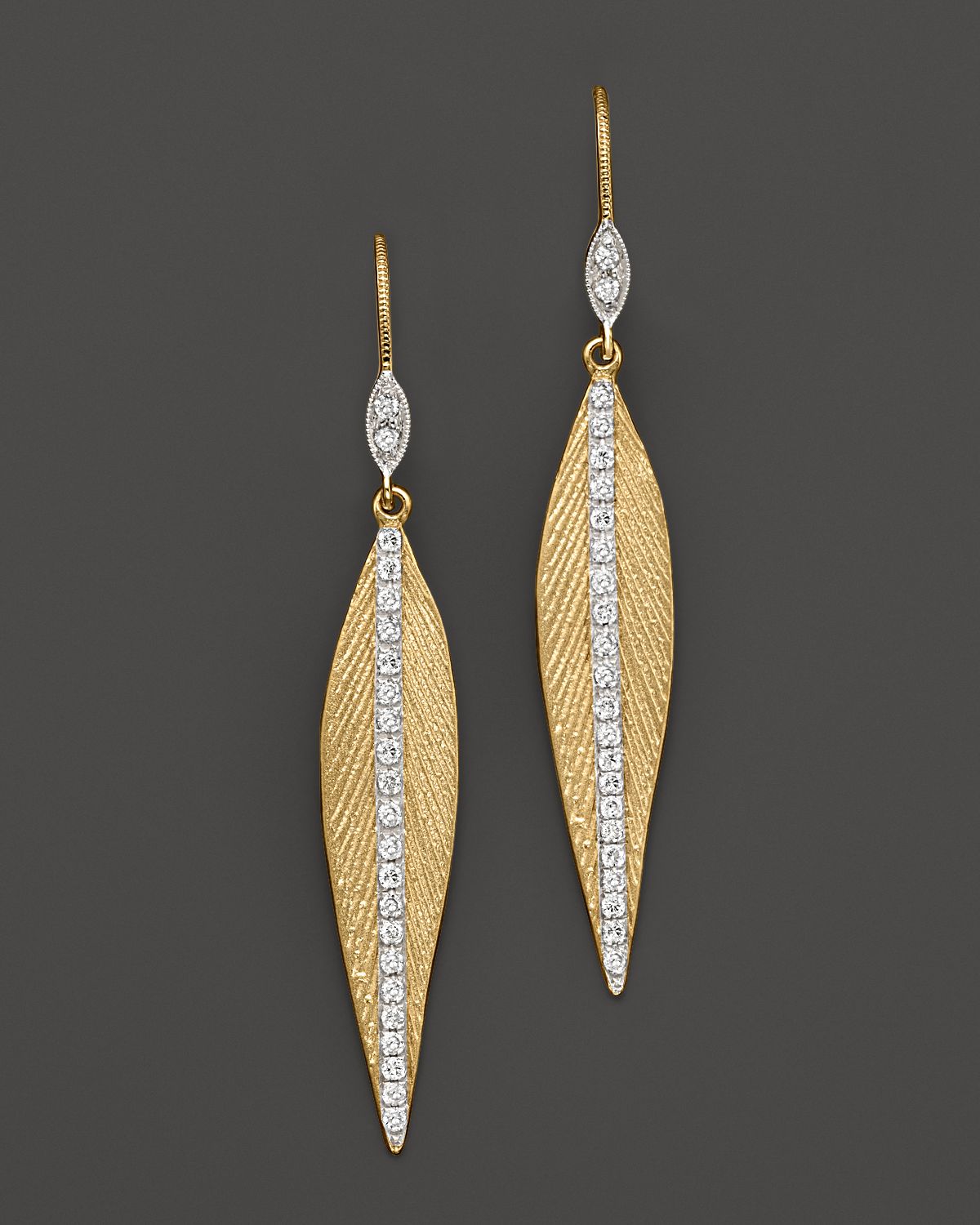 Lyst Meira T 14k Yellow Gold And Diamond Leaf Earrings In Metallic Gallery