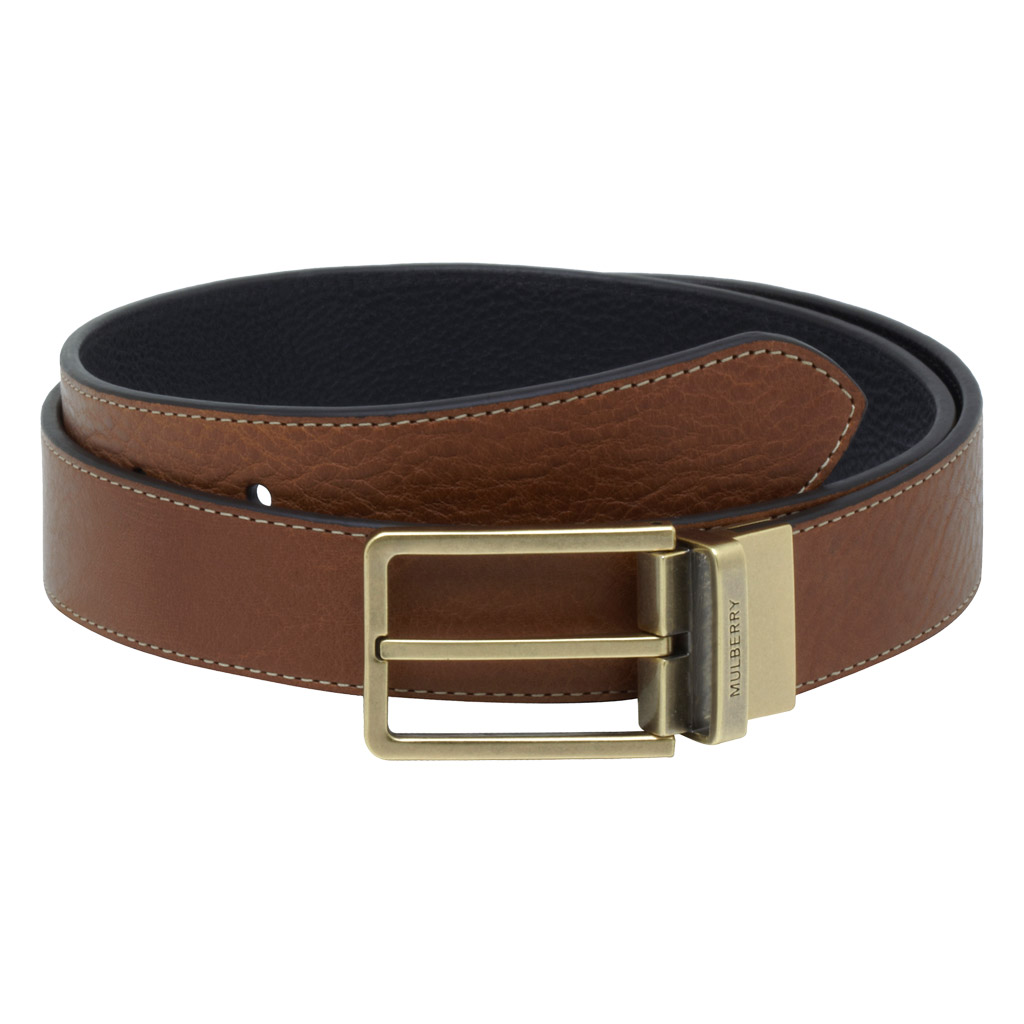 Mulberry Mens Reversible Prong Belt in Black-Oak Natural Leather (Brown ...