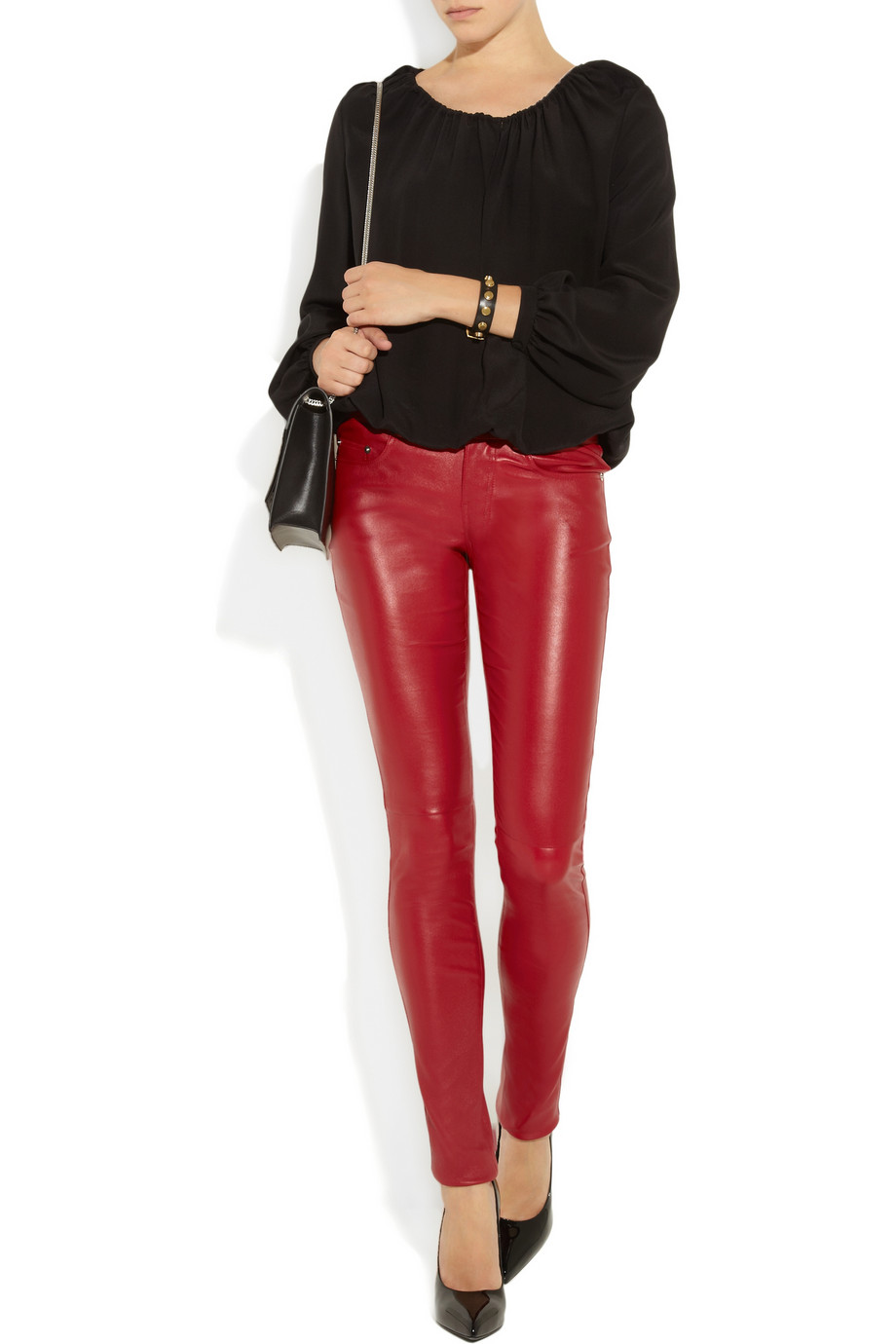 Lyst - Saint Laurent Skinny Stretch-leather Pants in Red