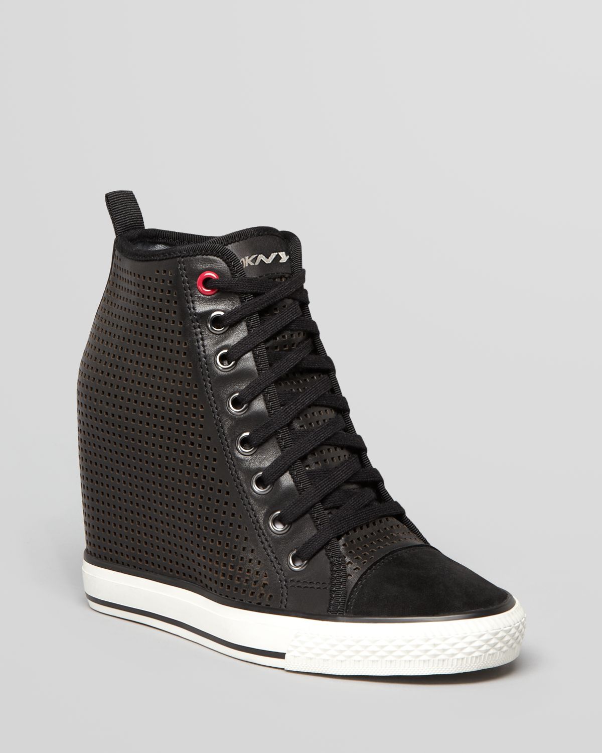 Dkny Lace Up Wedge Sneakers Grommet Perforated in Black | Lyst