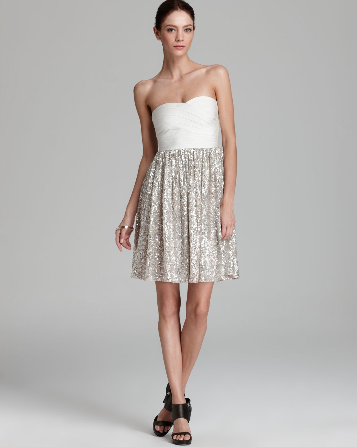 Lyst - Erin Erin Fetherston Dress Strapless Sequin Bandage in Gray