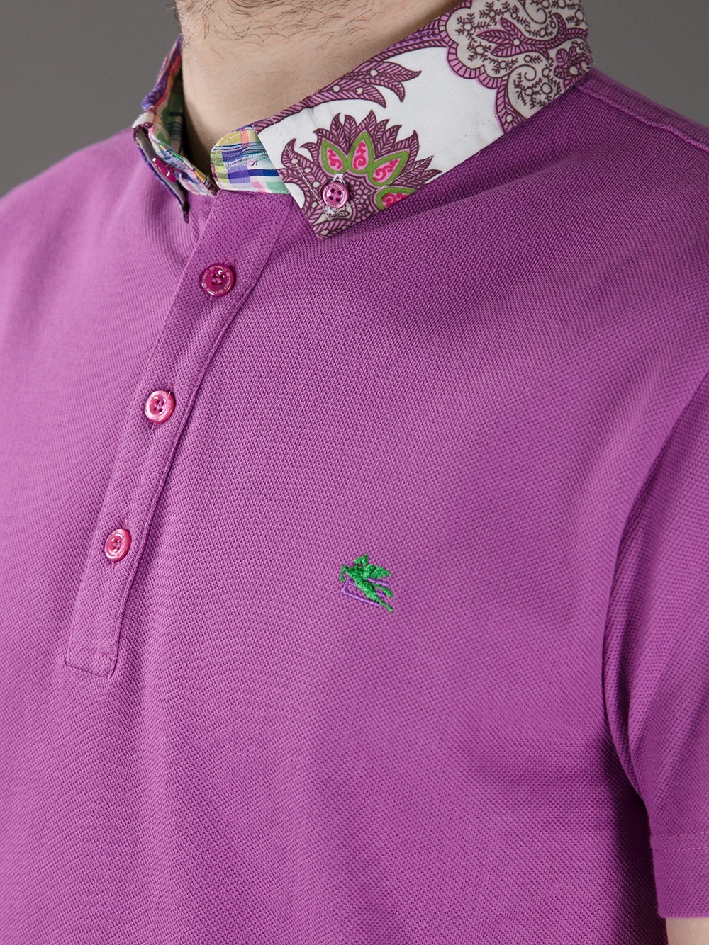 Etro Patterned Collar Polo Shirt in Purple for Men - Lyst