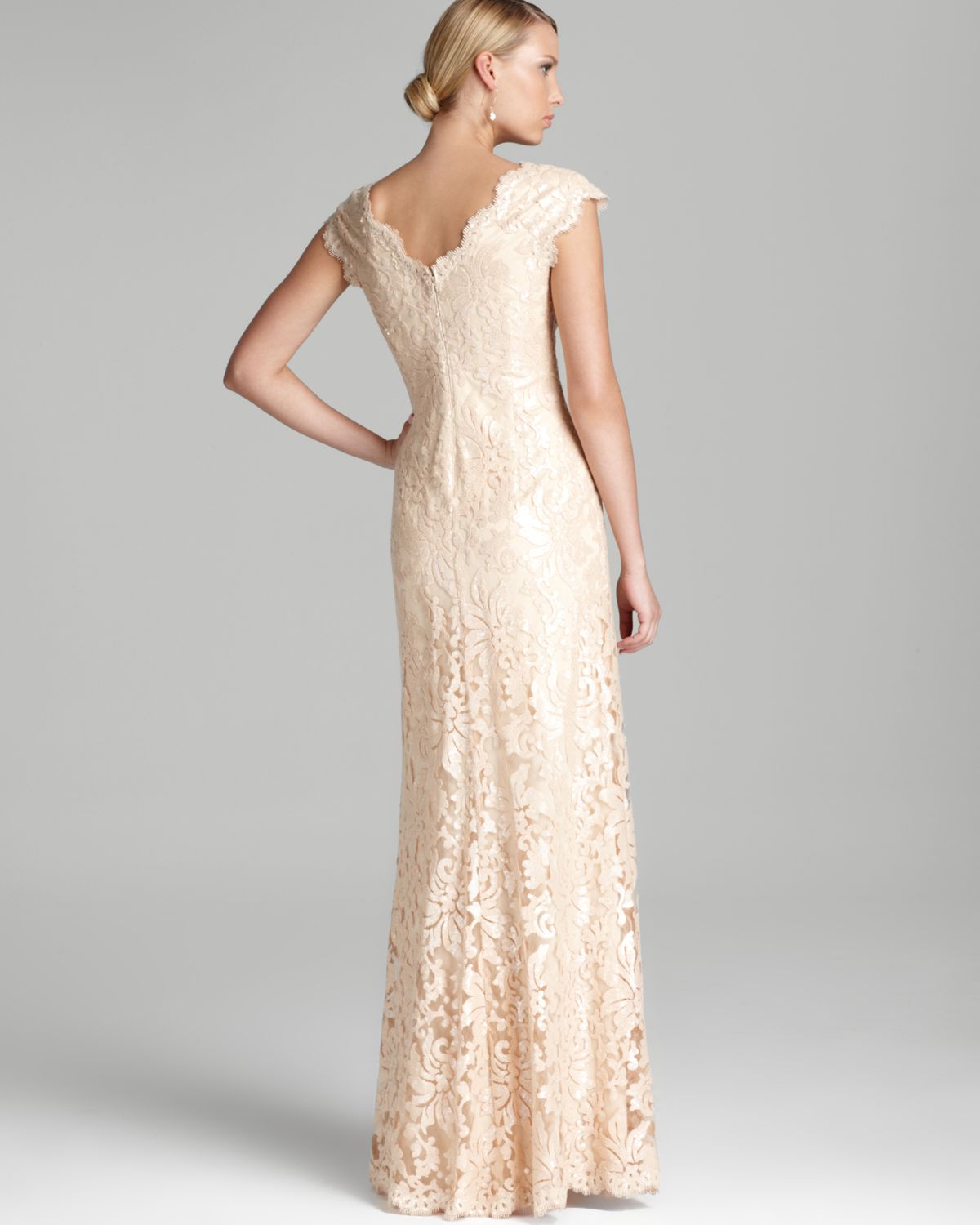 Tadashi Shoji Lace Gown Cap Sleeve V 