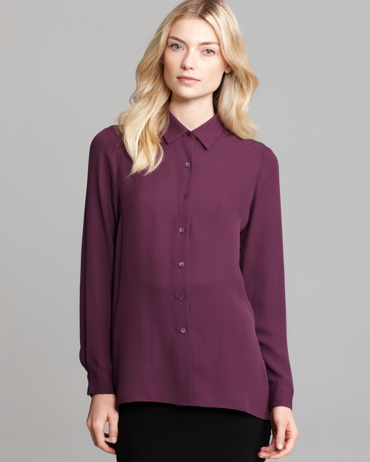 Lyst - Theory Blouse Kissa Double Silk Collared in Purple