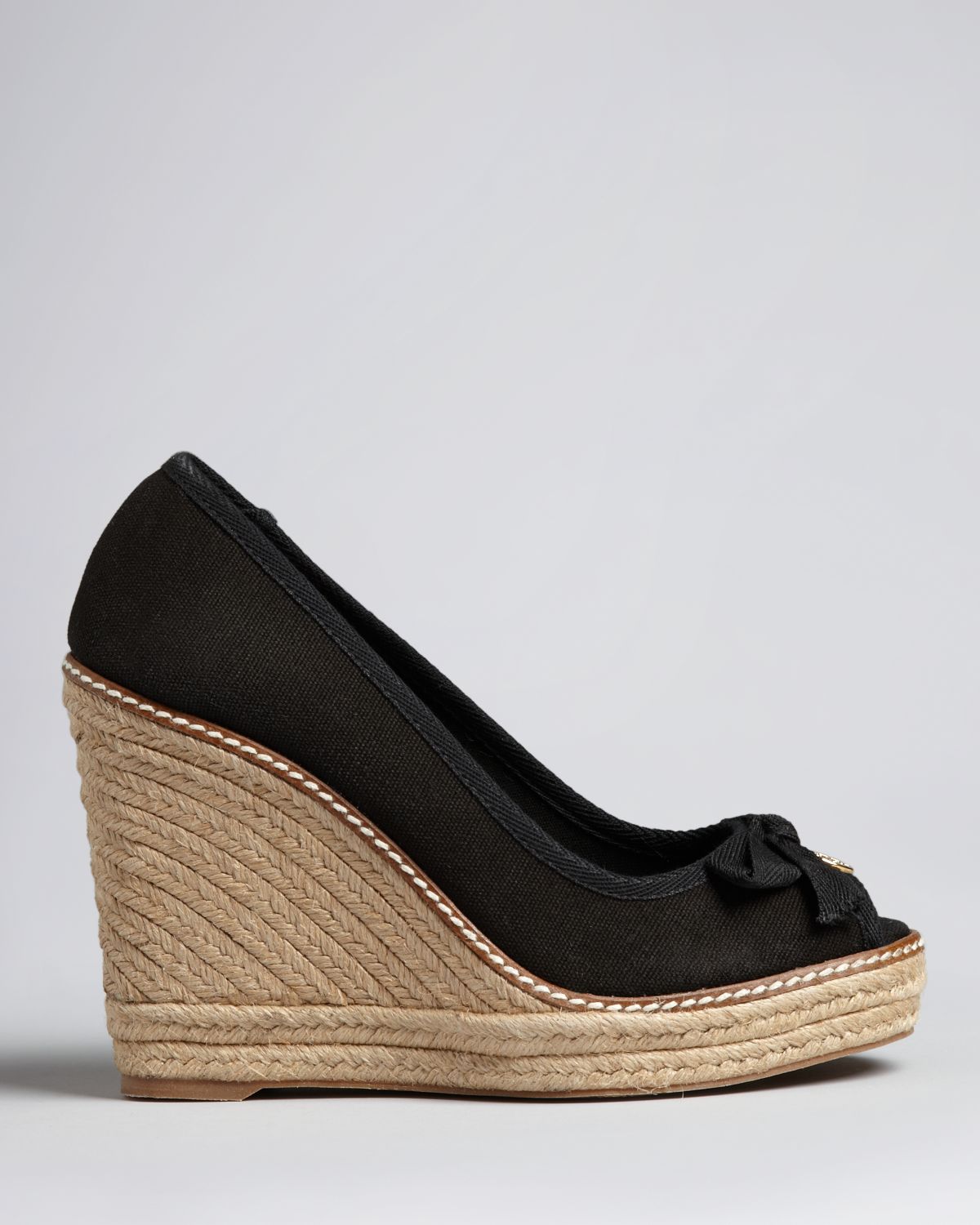 Tory Burch Peep Toe Platform Wedge Espadrilles Jackie in Black | Lyst