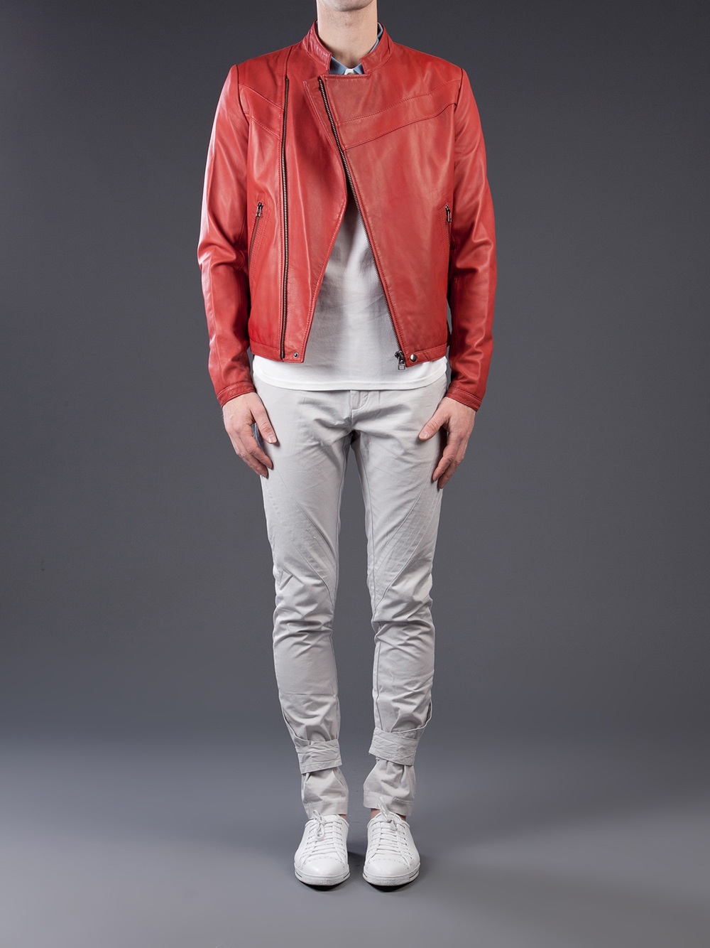 Adidas SLVR Leather Jacket in Red for Men - Lyst