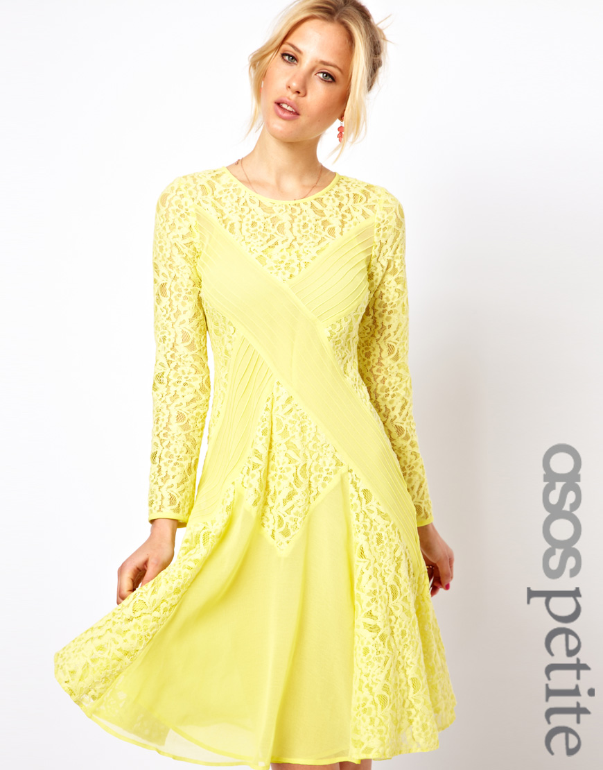 Lyst Asos Asos Petite Exclusive Midi Dress With Lace in Yellow