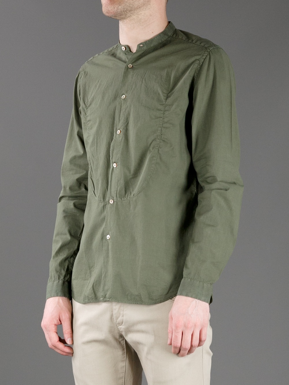 Green mandarin collar shirt Clearance