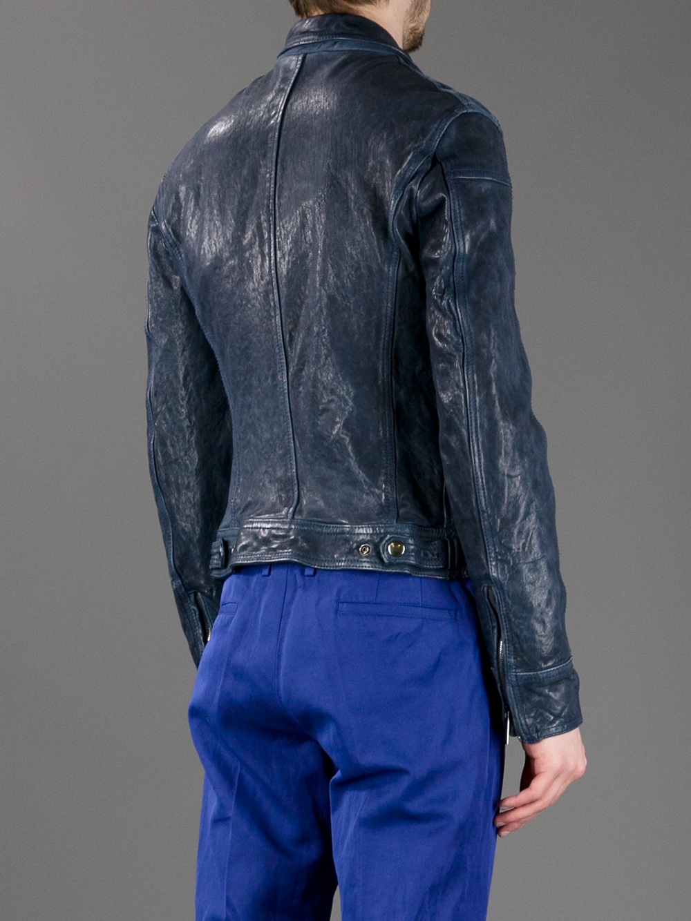 Emporio Armani Cropped Leather Jacket in Blue for Men | Lyst
