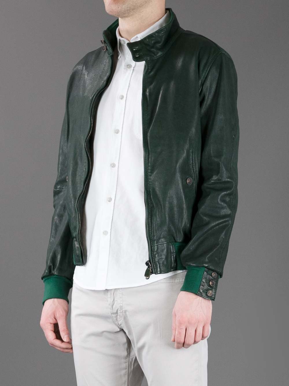 Jacob Cohen Leather Bomber Jacker in Green for Men - Lyst