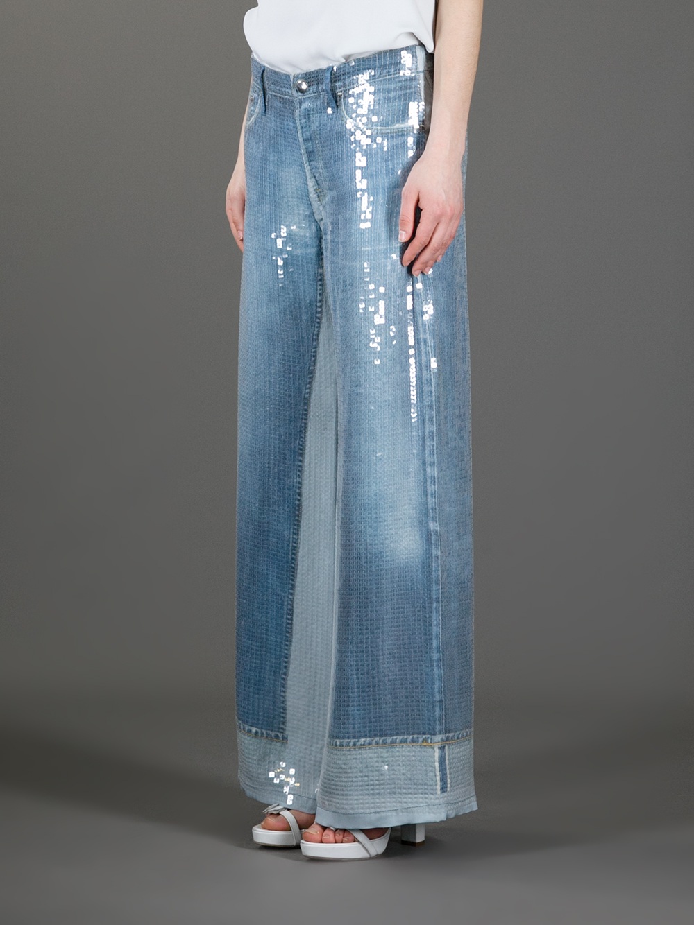Lyst - Jean Paul Gaultier Sequin Wide Leg Jean in Blue