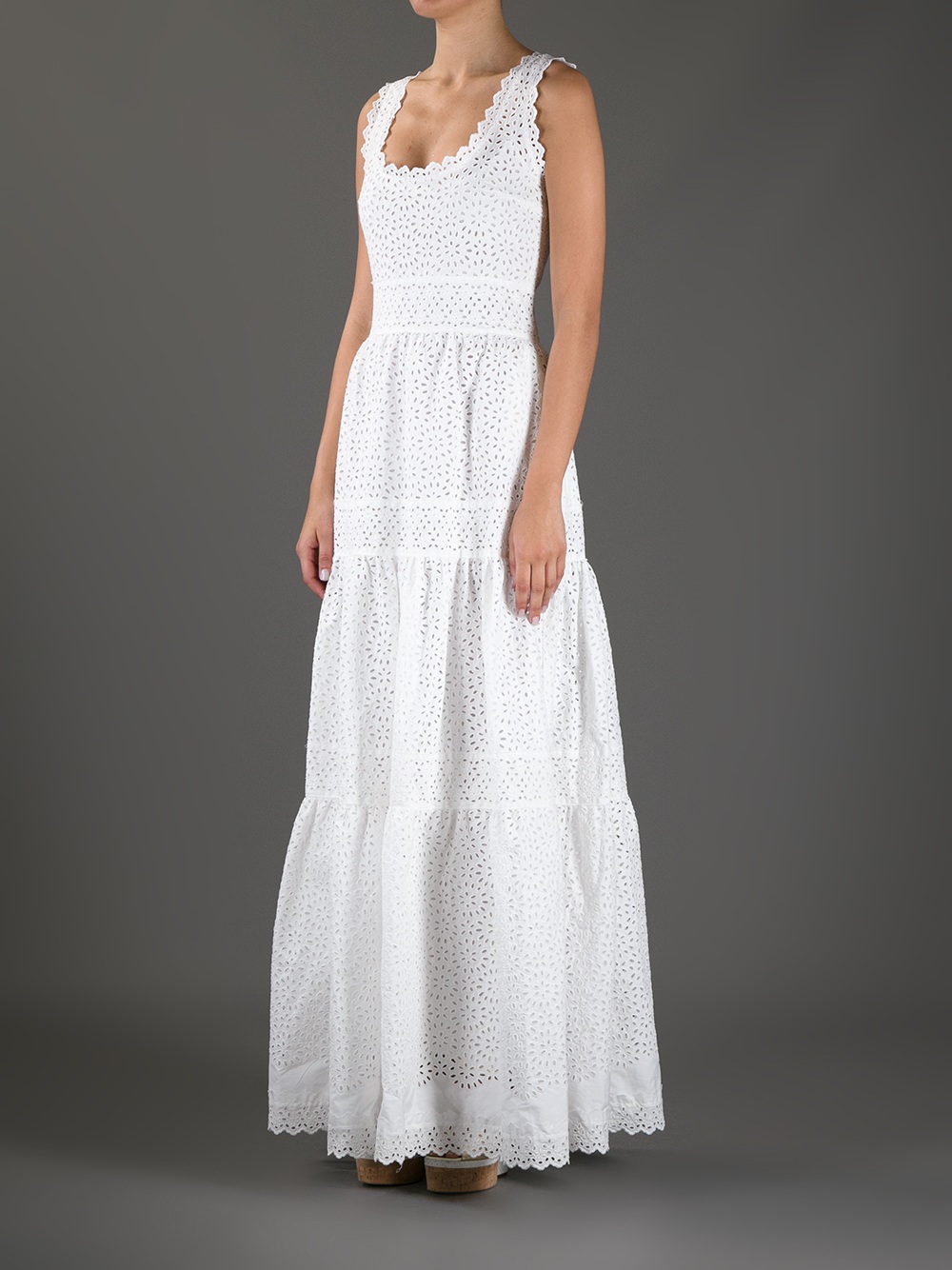 Luisa Beccaria Eyelet Maxi Dress in White - Lyst
