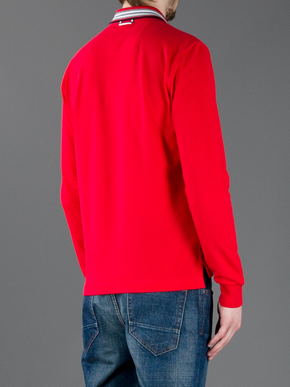 Moncler Gamme Bleu Long Sleeve Polo Shirt in Red for Men - Lyst