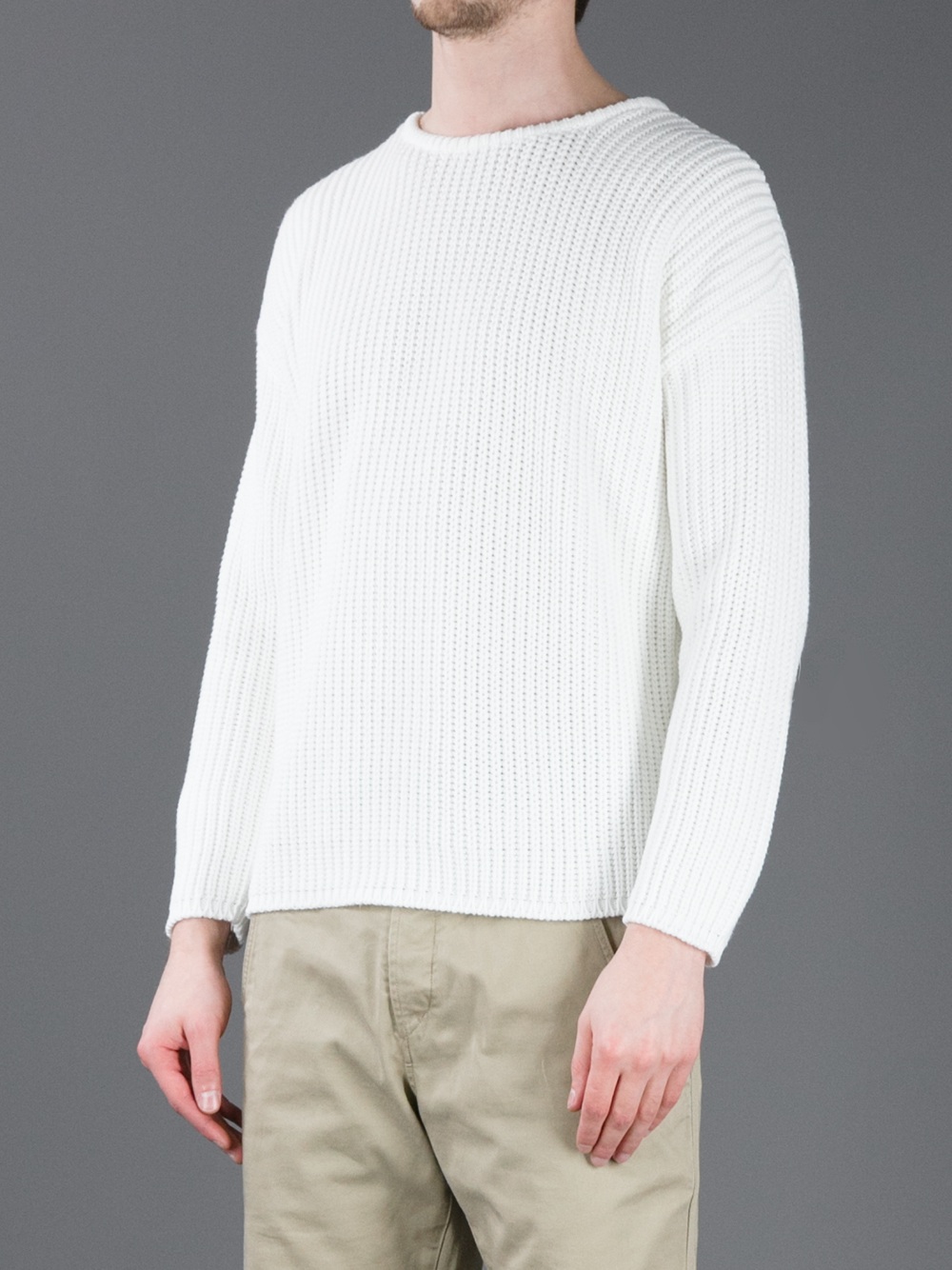 white waffle knit sweater