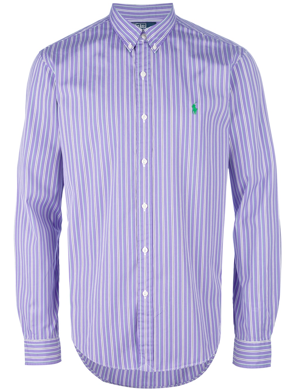 purple and white striped polo